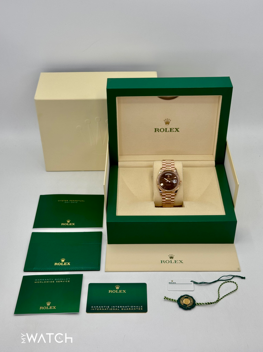 2023 Rolex Day-Date 40mm 228235 Presidential Rose Gold Chocolate Dial - MyWatchLLC