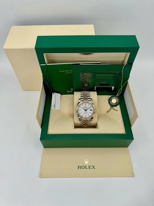 NEW 2023 Rolex Datejust 41mm 126333 Two-Tone Jubilee White Stick Dial - MyWatchLLC