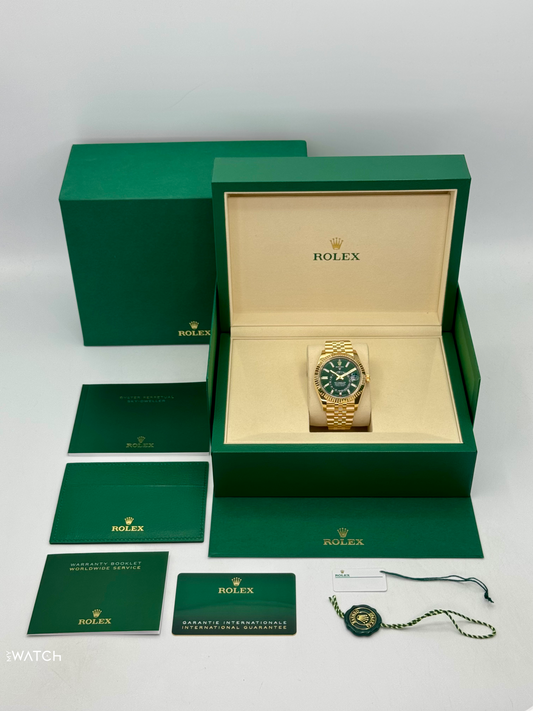 2025 Rolex Sky-Dweller 42mm 336938 Yellow Gold Jubilee Green Dial