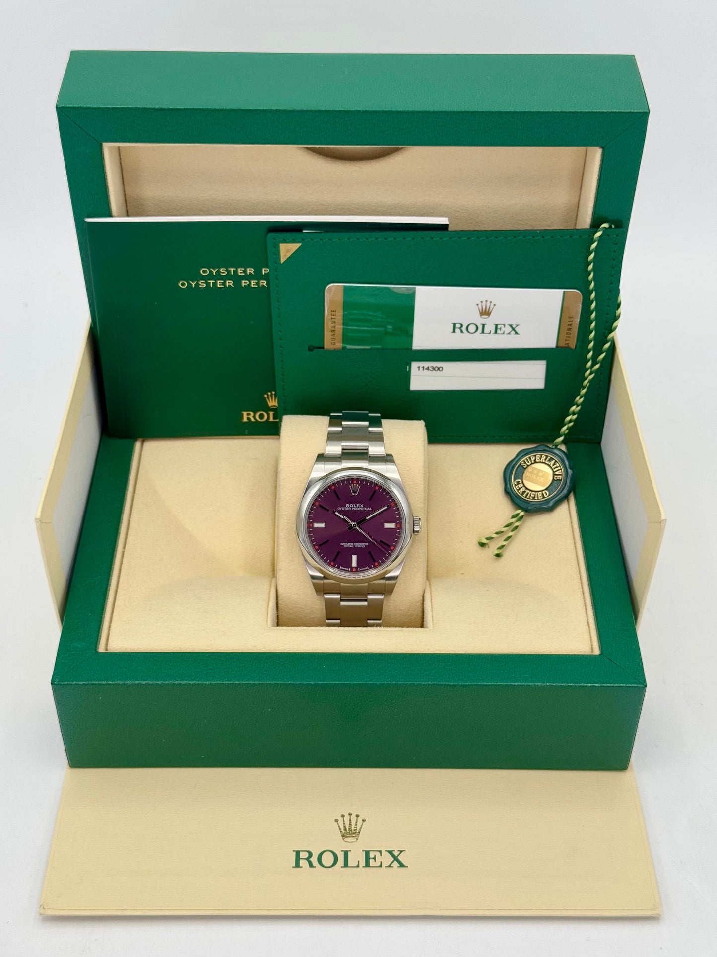 2018 Rolex Oyster Perpetual 39mm 114300 Grape Dial - MyWatchLLC