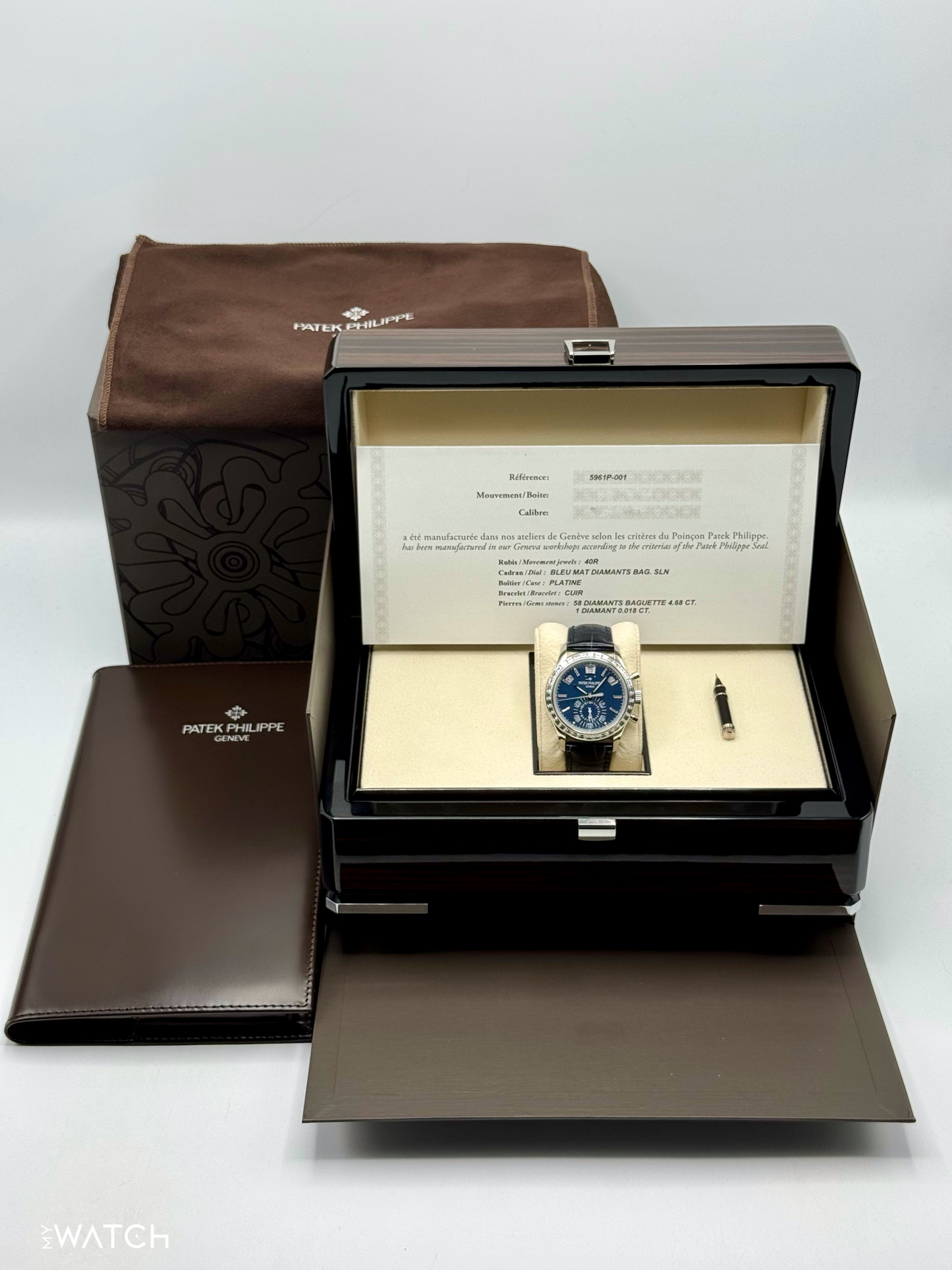 2023 Patek Philippe Annual Calendar Chronograph 40.5mm 5961P Platinum Blue Dial - MyWatchLLC
