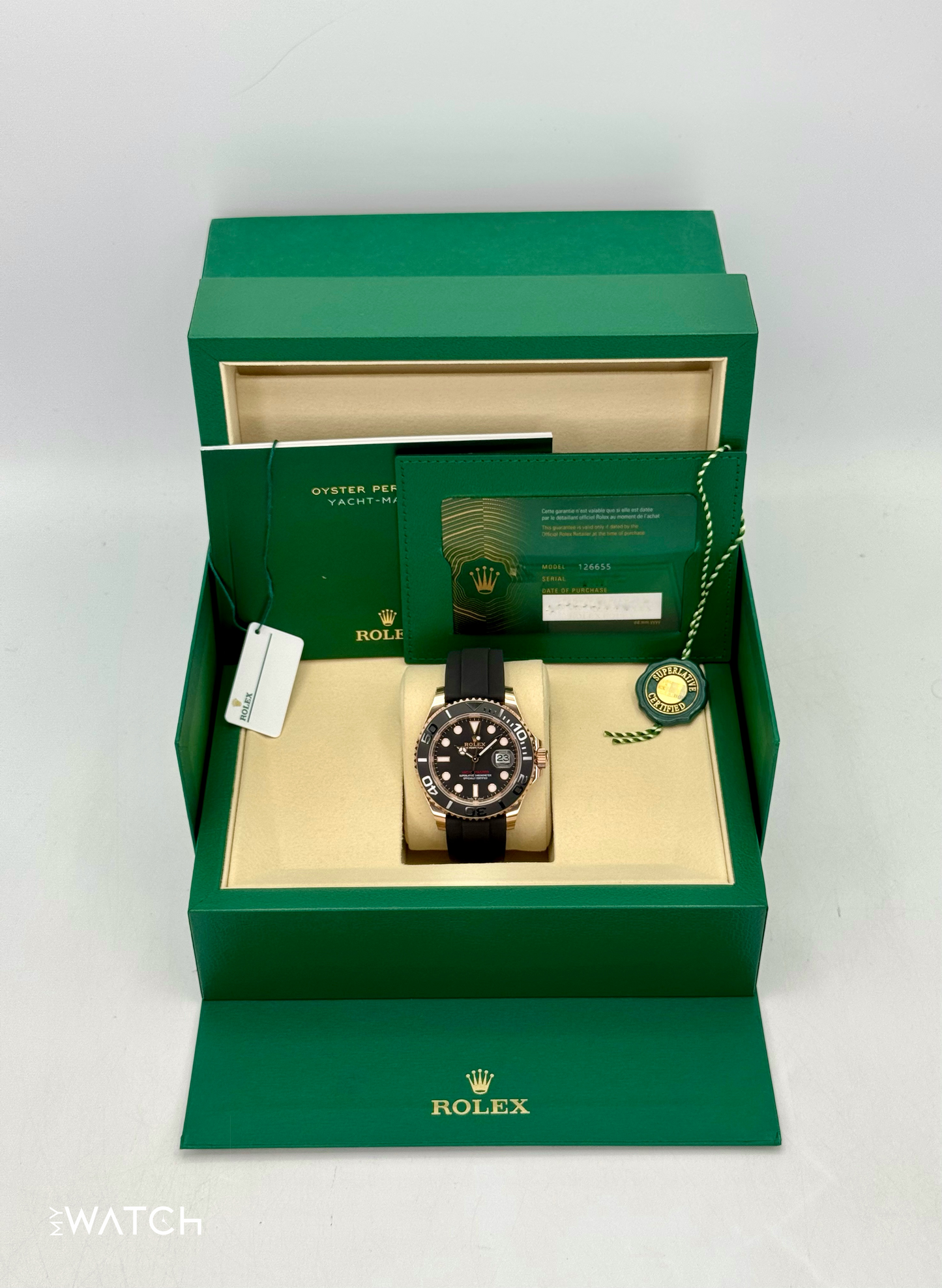 New 2025 Rolex Yacht-Master 40mm 126655 Rose Gold Oysterflex Black Dial - MyWatchLLC