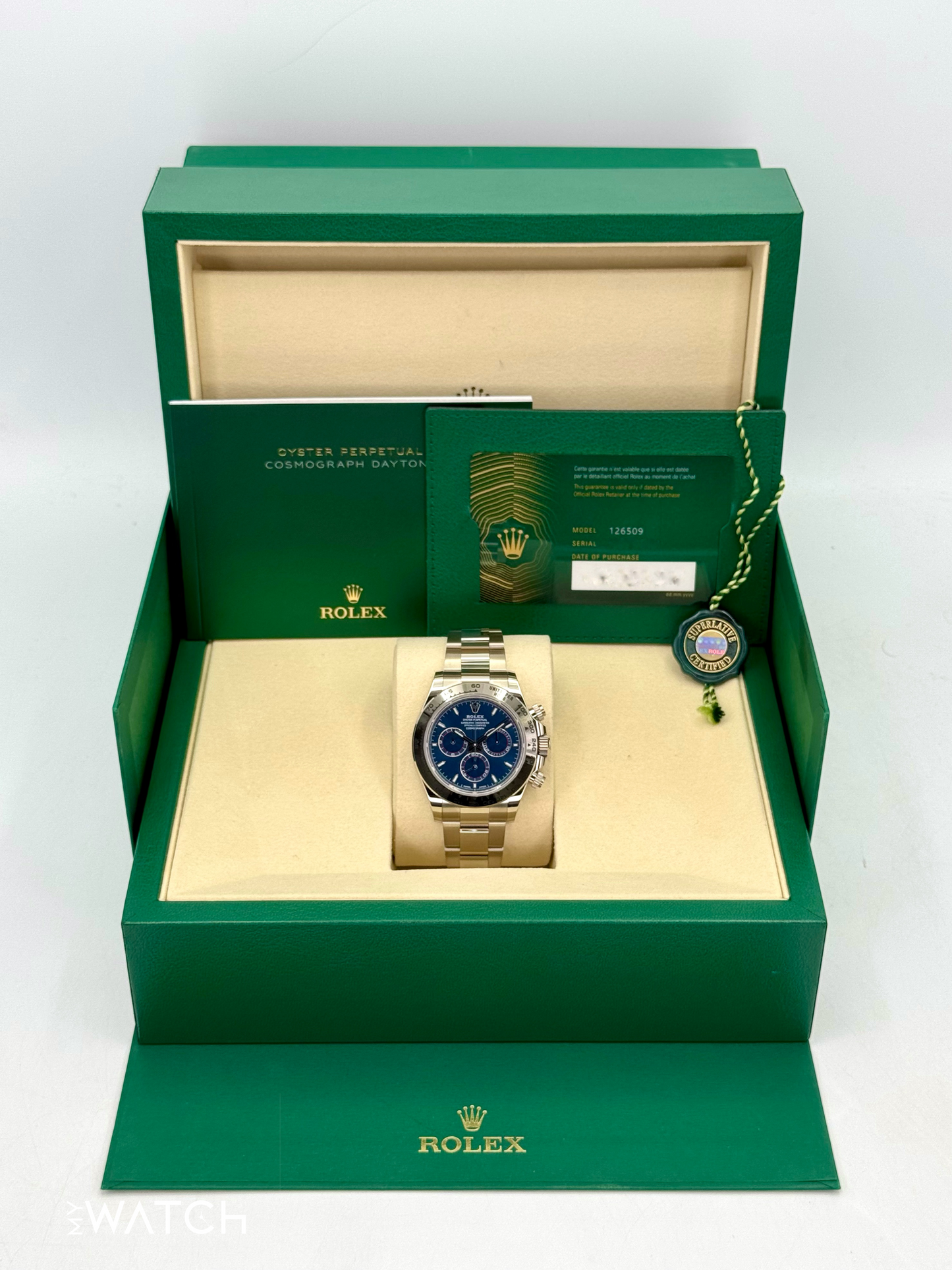NEW 2025 Rolex Daytona 40mm 126509 White Gold Blue Dial - MyWatchLLC