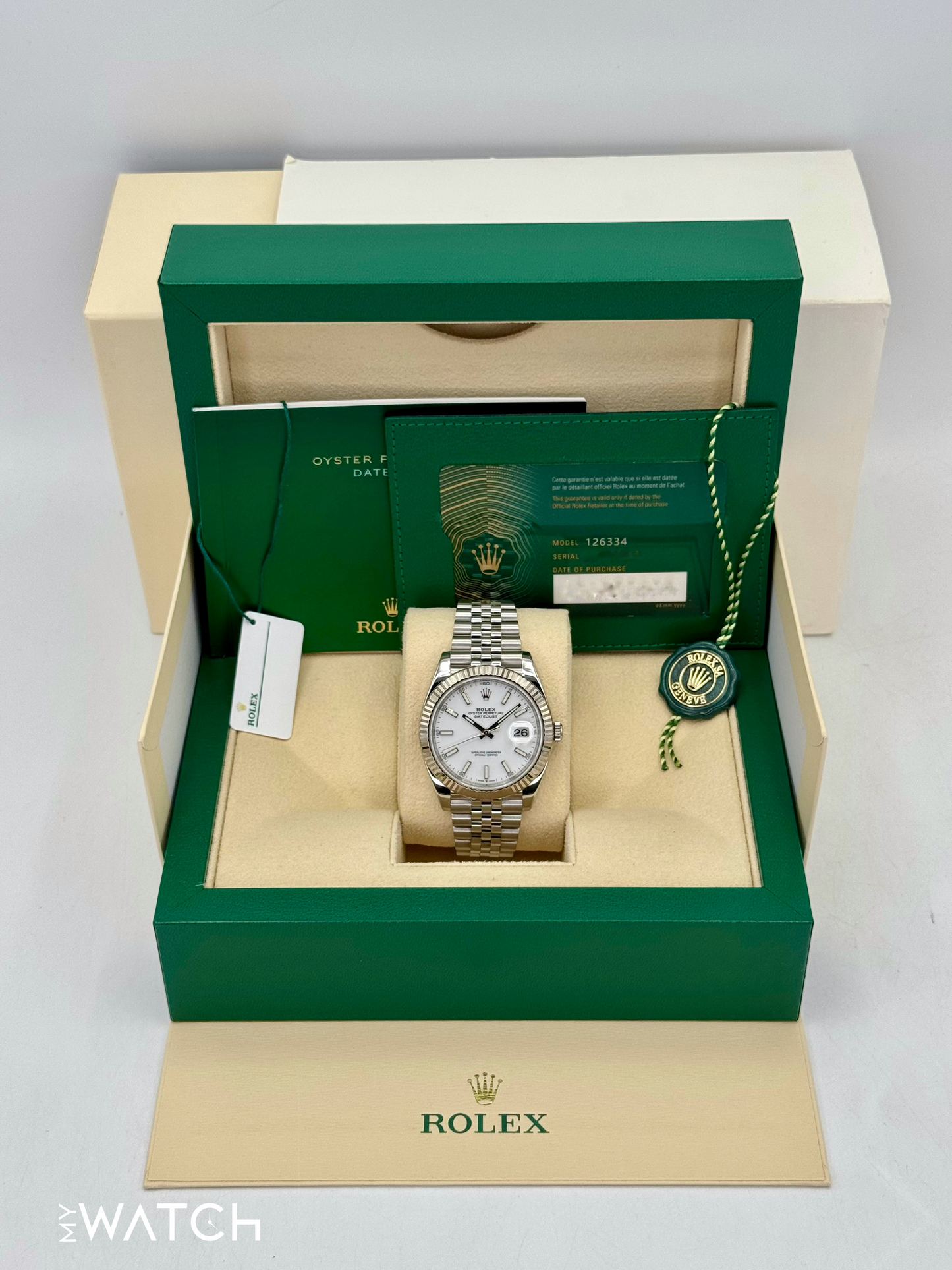 2022 Rolex Datejust 41mm 126334 Stainless Steel Jubilee White Dial - MyWatchLLC