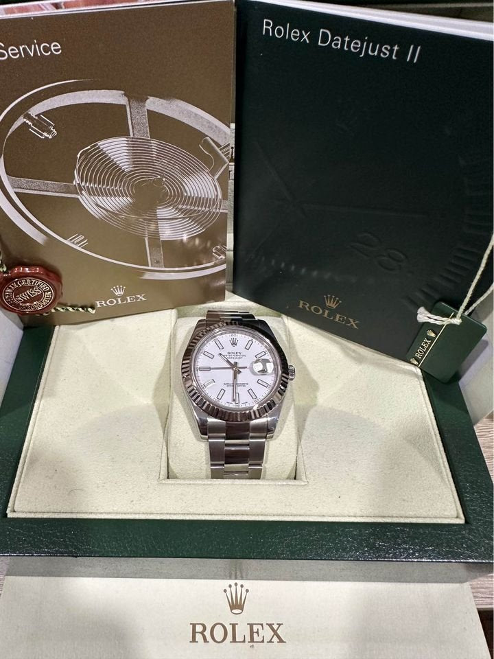 2013 Rolex Datejust II 41mm 116334 Stainless Steel White Stick Dial - MyWatchLLC