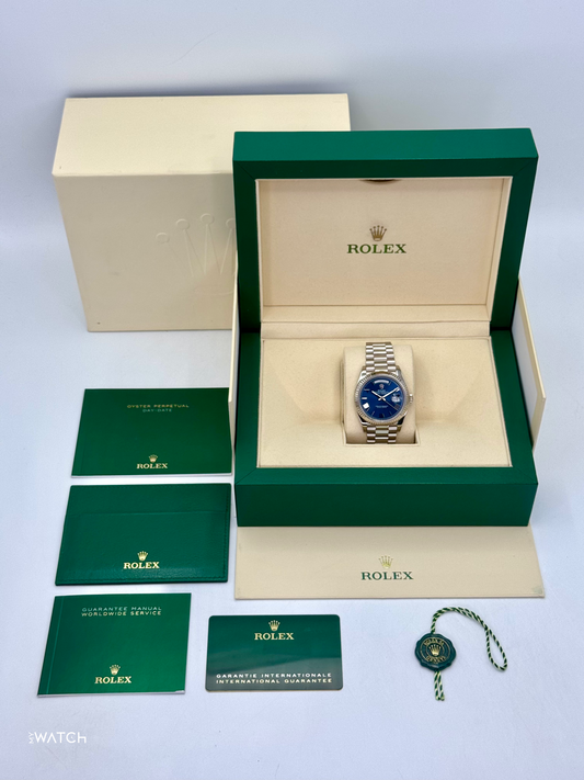 2021 Rolex Day-Date 40mm 228239 White Gold Blue Dial - MyWatchLLC