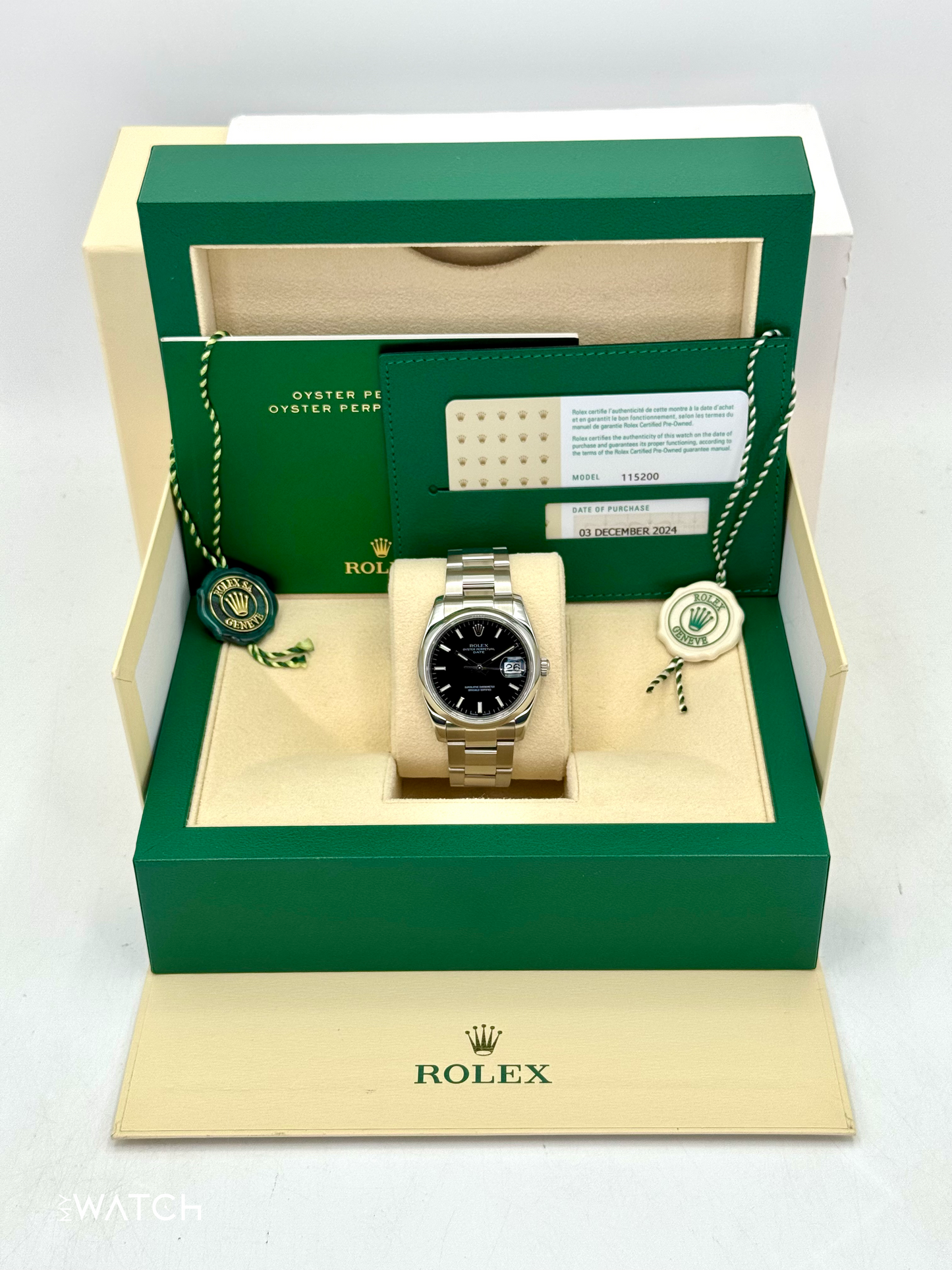 2024 CPO Rolex Oyster Perpetual Date 34mm 115200 Black Dial - MyWatchLLC