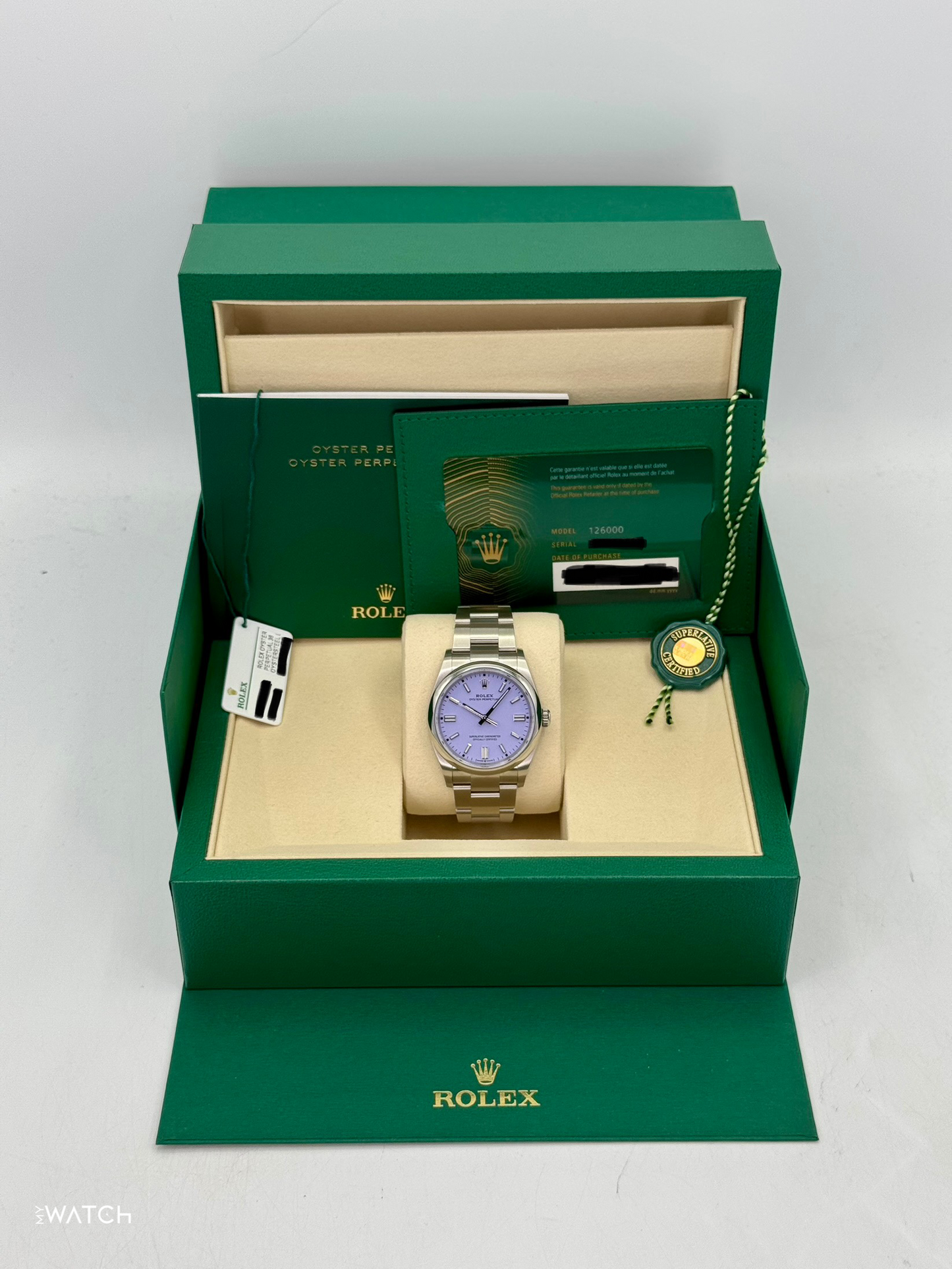 NEW 2025 Rolex Oyster Perpetual 36mm 126000 Lavender Dial - MyWatchLLC
