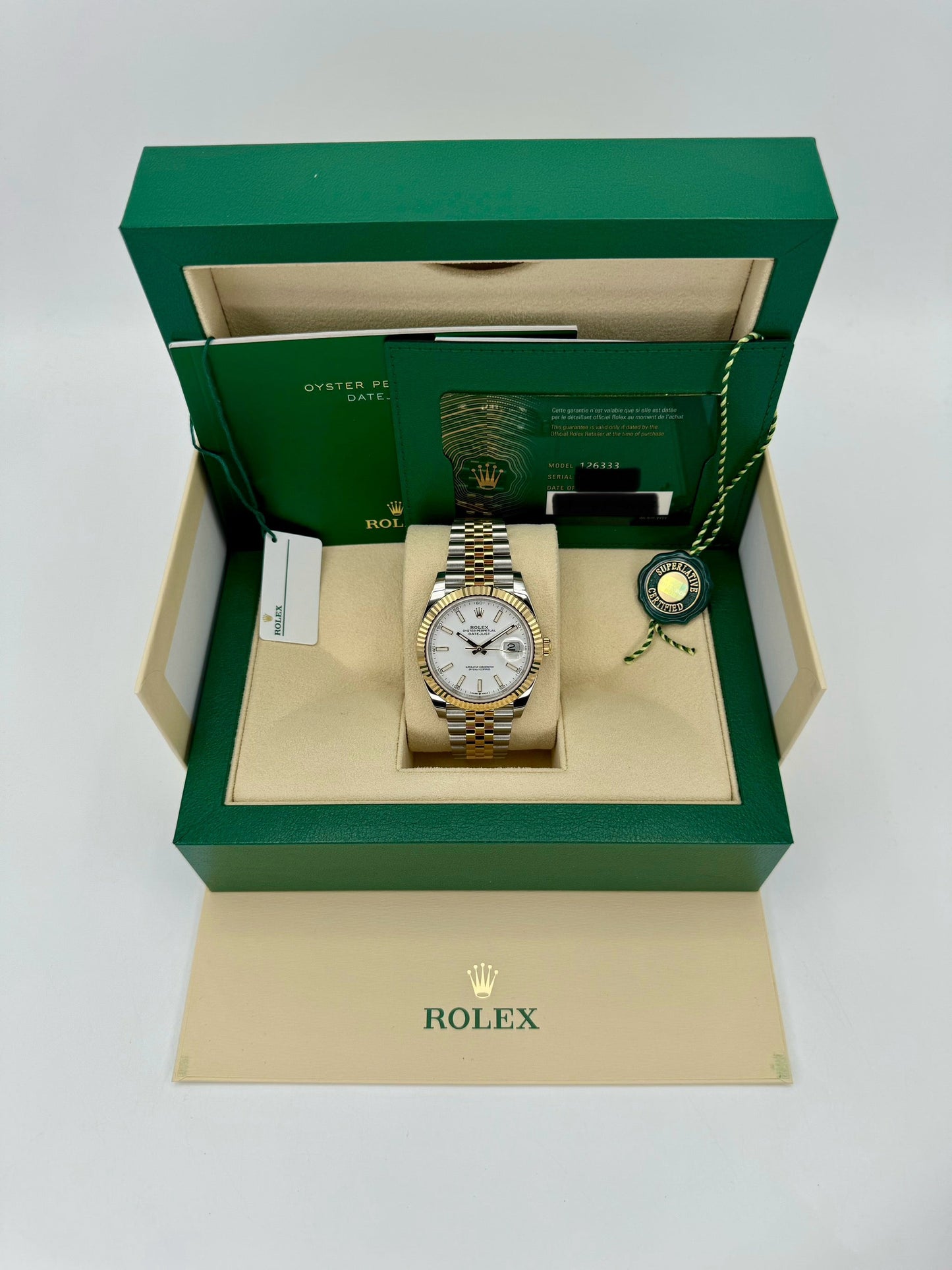 NEW 2023 Rolex Datejust 41mm 126333 Two-Tone Jubilee White Stick Dial - MyWatchLLC