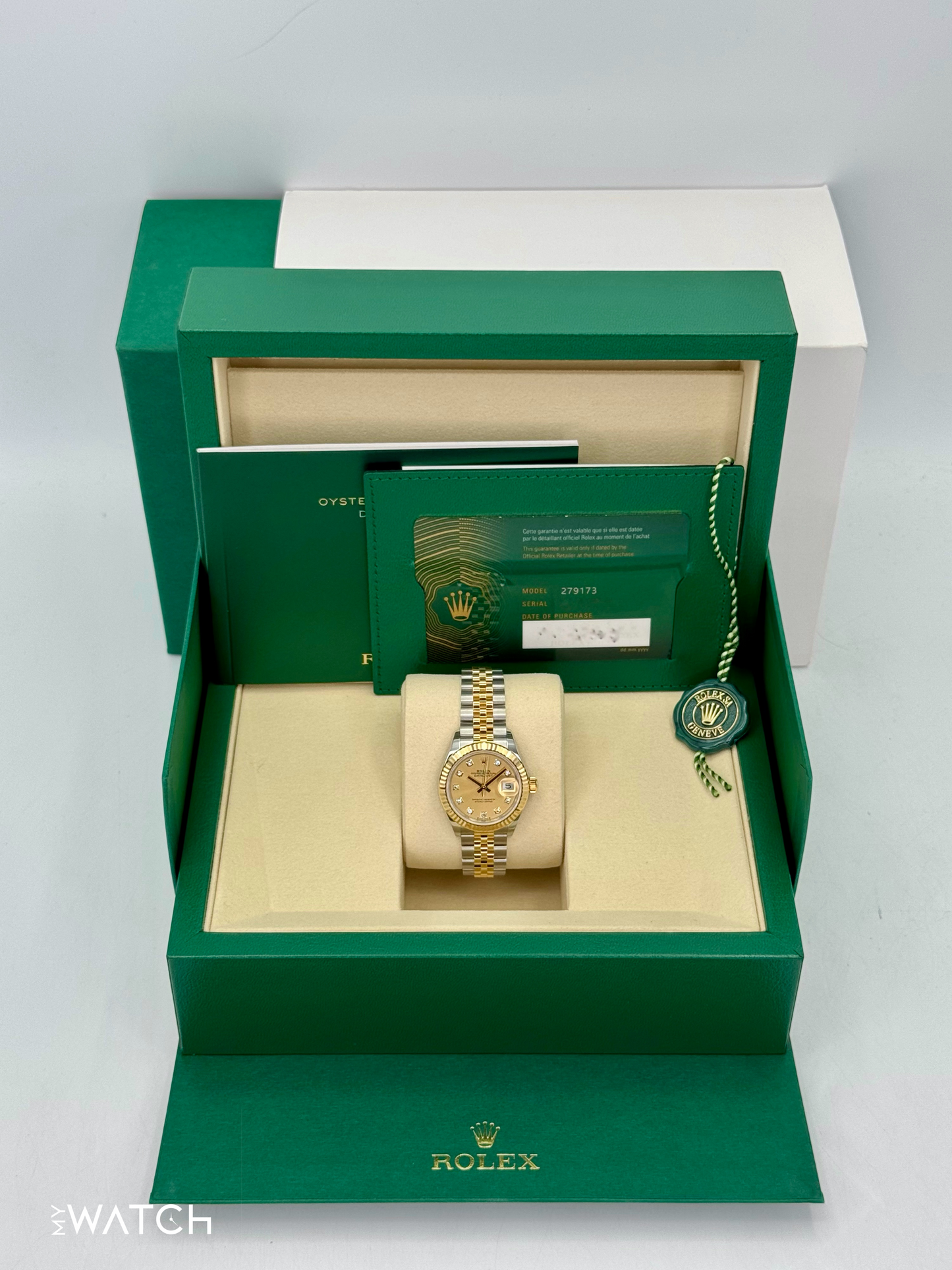 NEW 2025 Rolex Lady Datejust 28mm 279173 Jubilee Champagne Diamond Dial - MyWatchLLC