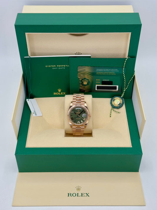 NEW 2025 Rolex Day-Date 40mm 228235 Presidential Rose Gold Olive Dial - MyWatchLLC