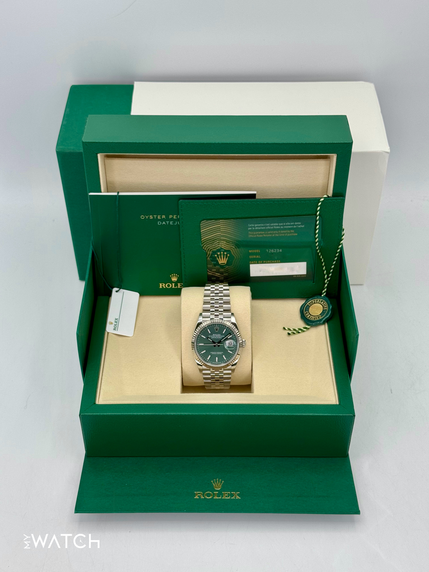NEW 2025 Rolex Datejust 36mm 126234 Jubilee Green Dial - MyWatchLLC