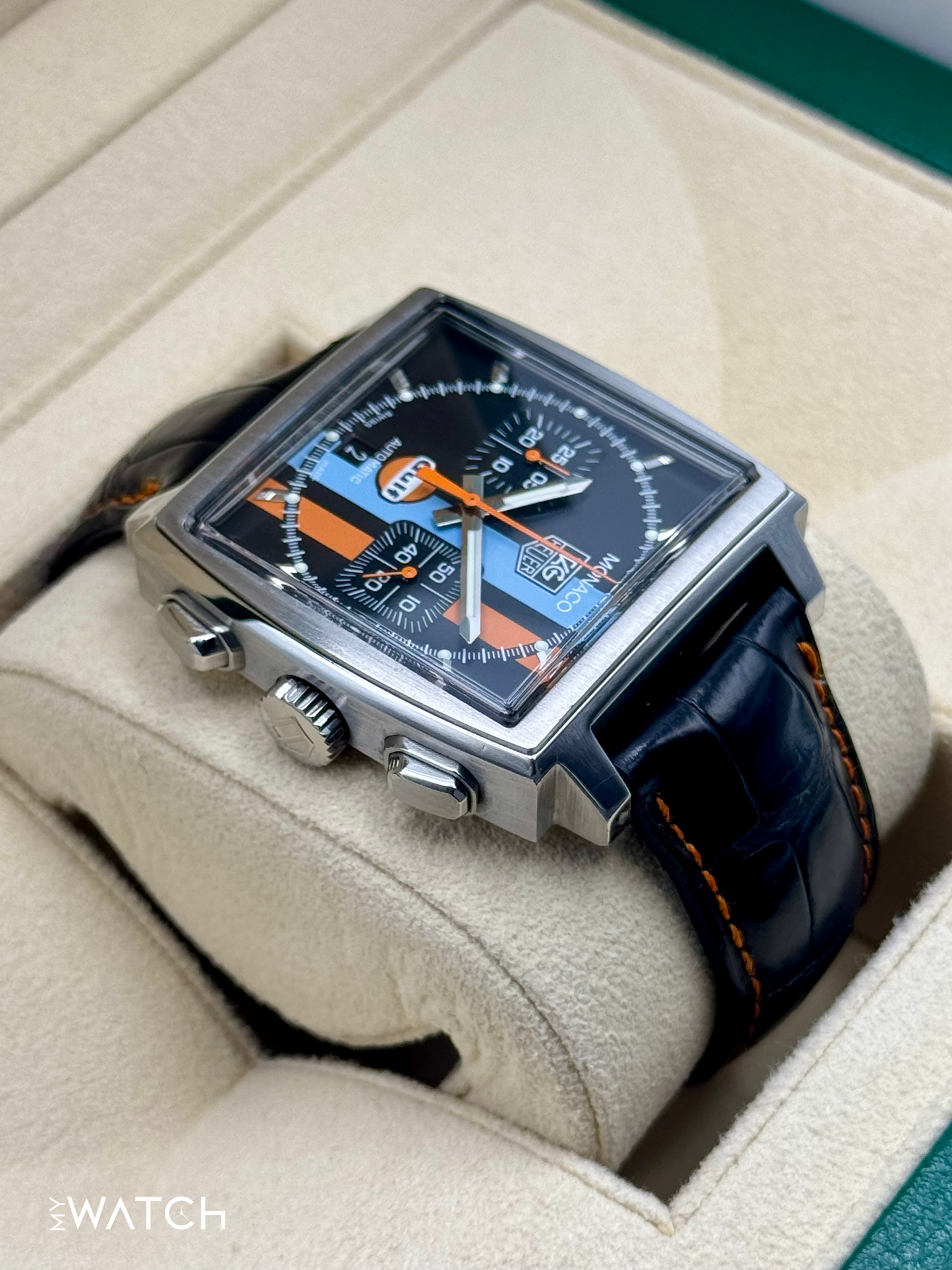 Tag Heuer Monaco Gulf Limited Edition 38mm CW211A Black Dial - MyWatchLLC