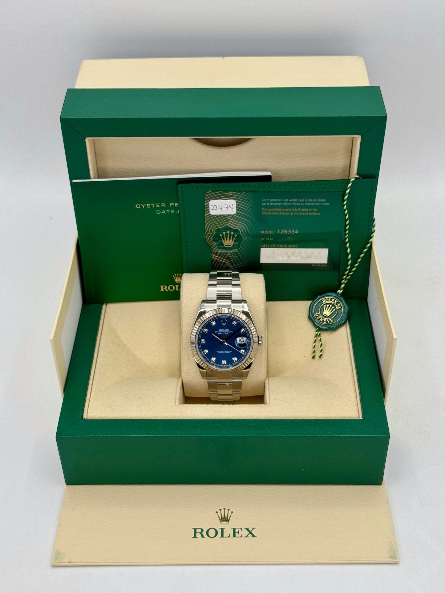 2021 Rolex Datejust 41mm 126334 Stainless Steel Oyster Blue Diamond Dial - MyWatchLLC