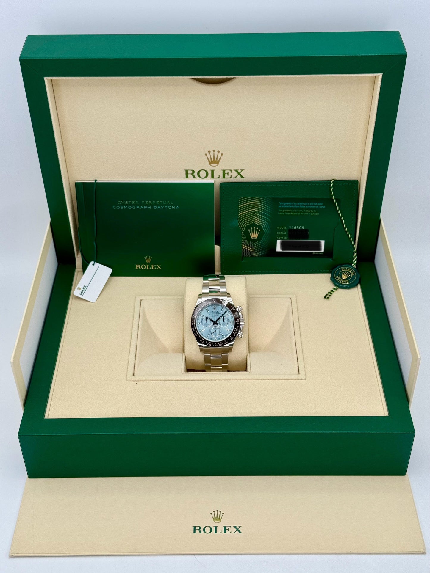 NEW Rolex Daytona 40mm 116506 Platinum Ice Blue Diamond Baguette Dial - MyWatchLLC