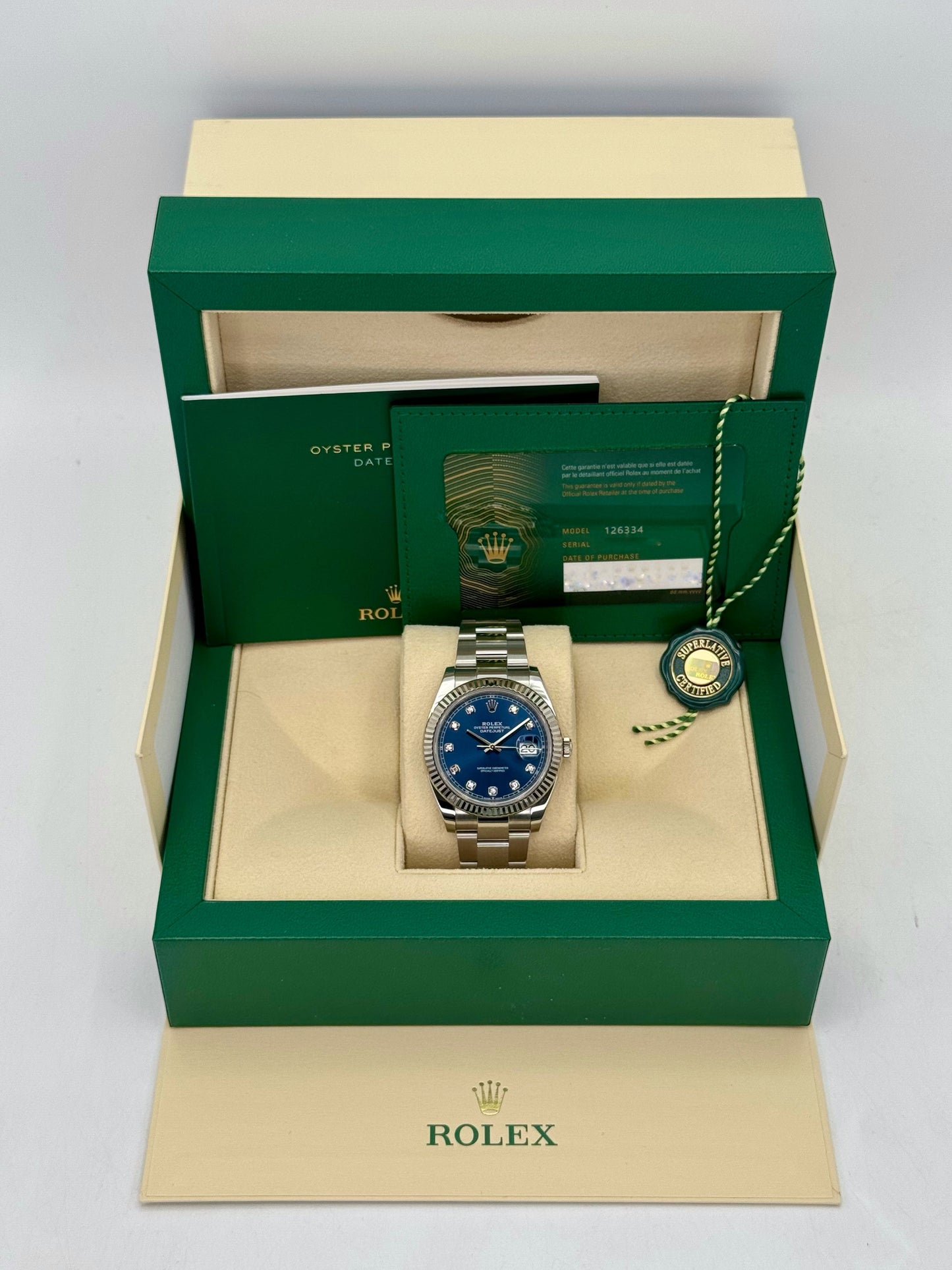 2024 Rolex Datejust 41mm 126334 Stainless Steel Oyster Blue Diamond Dial - MyWatchLLC