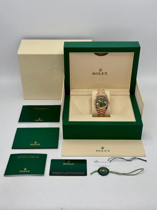 2024 Rolex Day-Date 40mm 228235 Presidential Rose Gold Olive Dial - MyWatchLLC