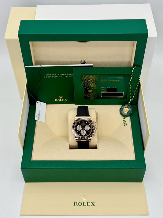 NEW 2025 Rolex Daytona 40mm 126515LN Rose Gold Oysterflex Black Dial - MyWatchLLC