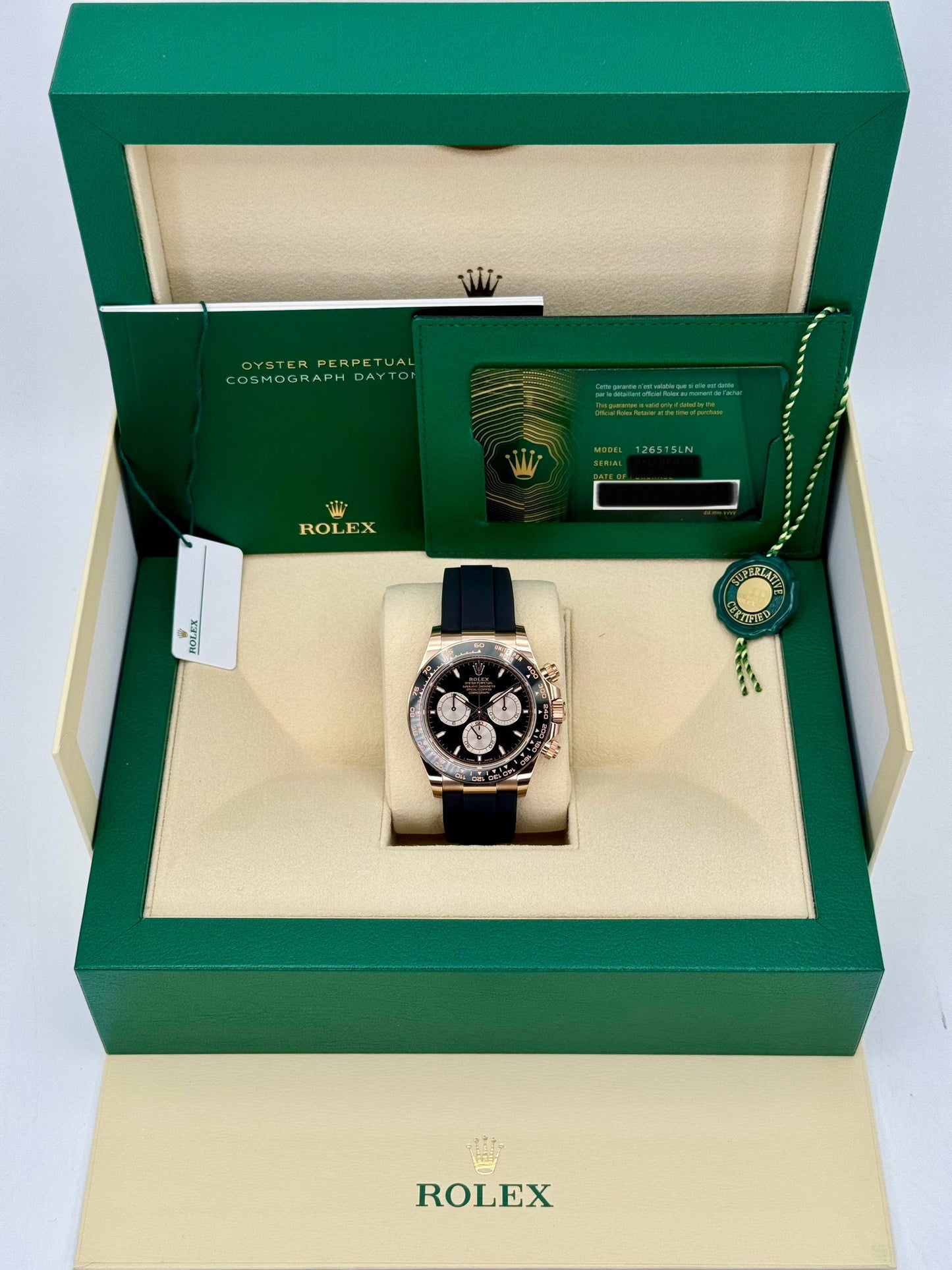 NEW 2025 Rolex Daytona 40mm 126515LN Rose Gold Oysterflex Black Dial - MyWatchLLC