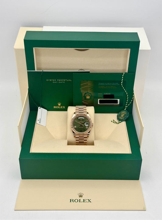 NEW 2025 Rolex Day-Date 40mm 228235 Presidential Rose Gold Olive Dial - MyWatchLLC