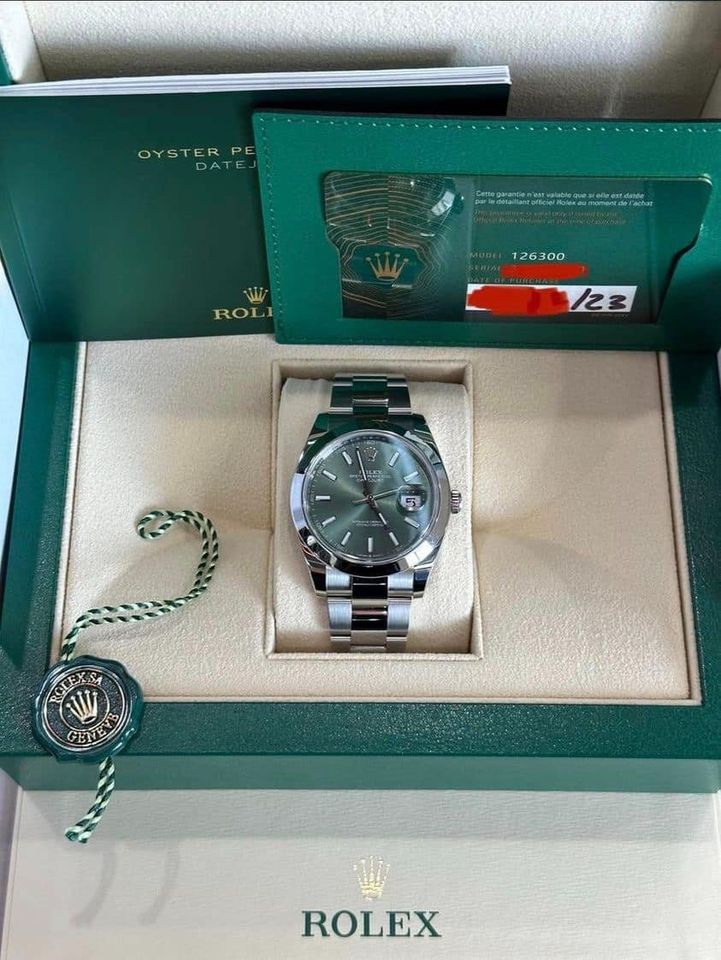 New 2023 Rolex Datejust 41mm 126300 Mint Green on Oyster Bracelet with Box and Papers - MyWatchLLC