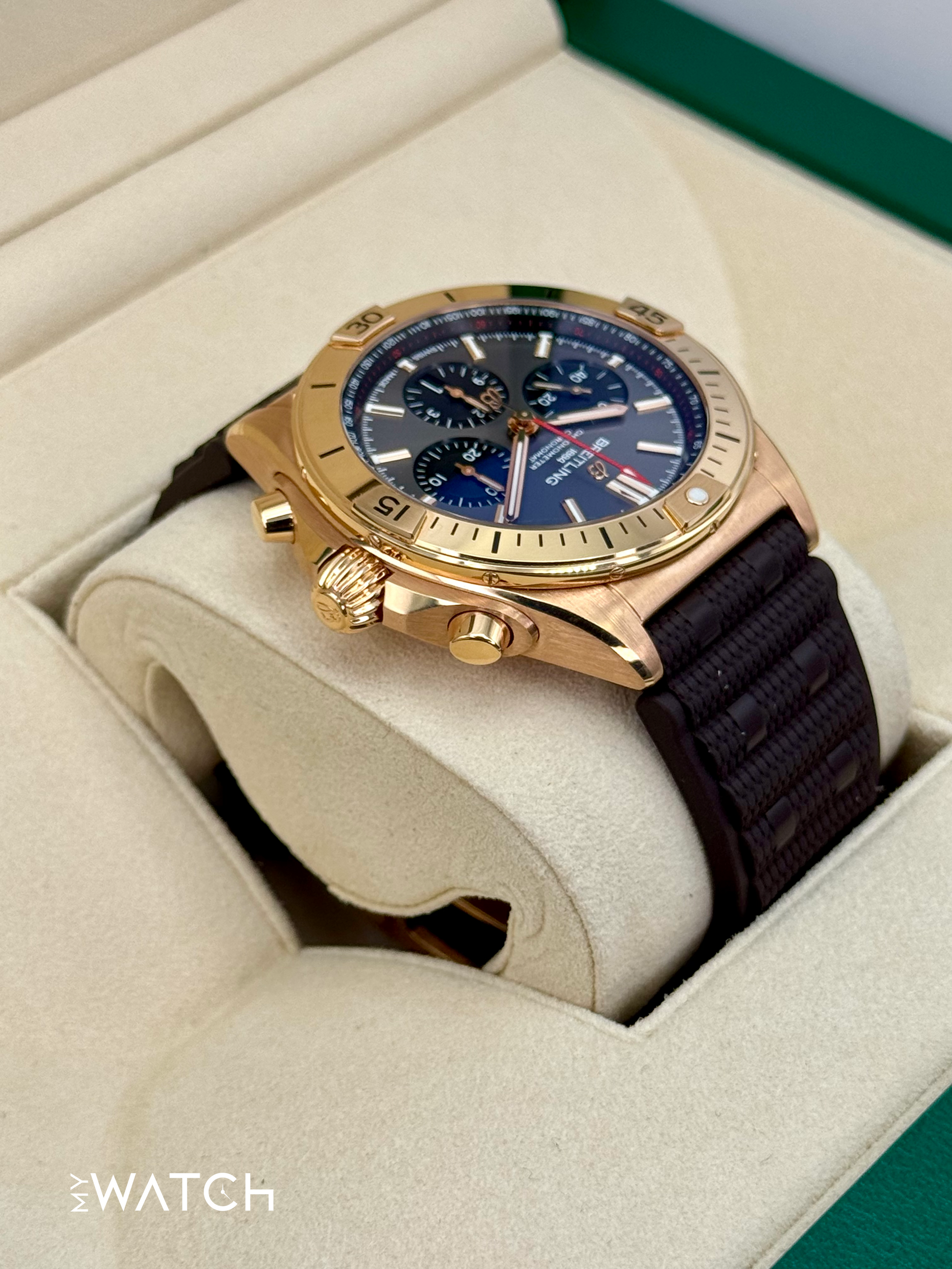 2023 Breitling Chronomat B01 42mm RB0134 Red Gold Grey Dial - MyWatchLLC