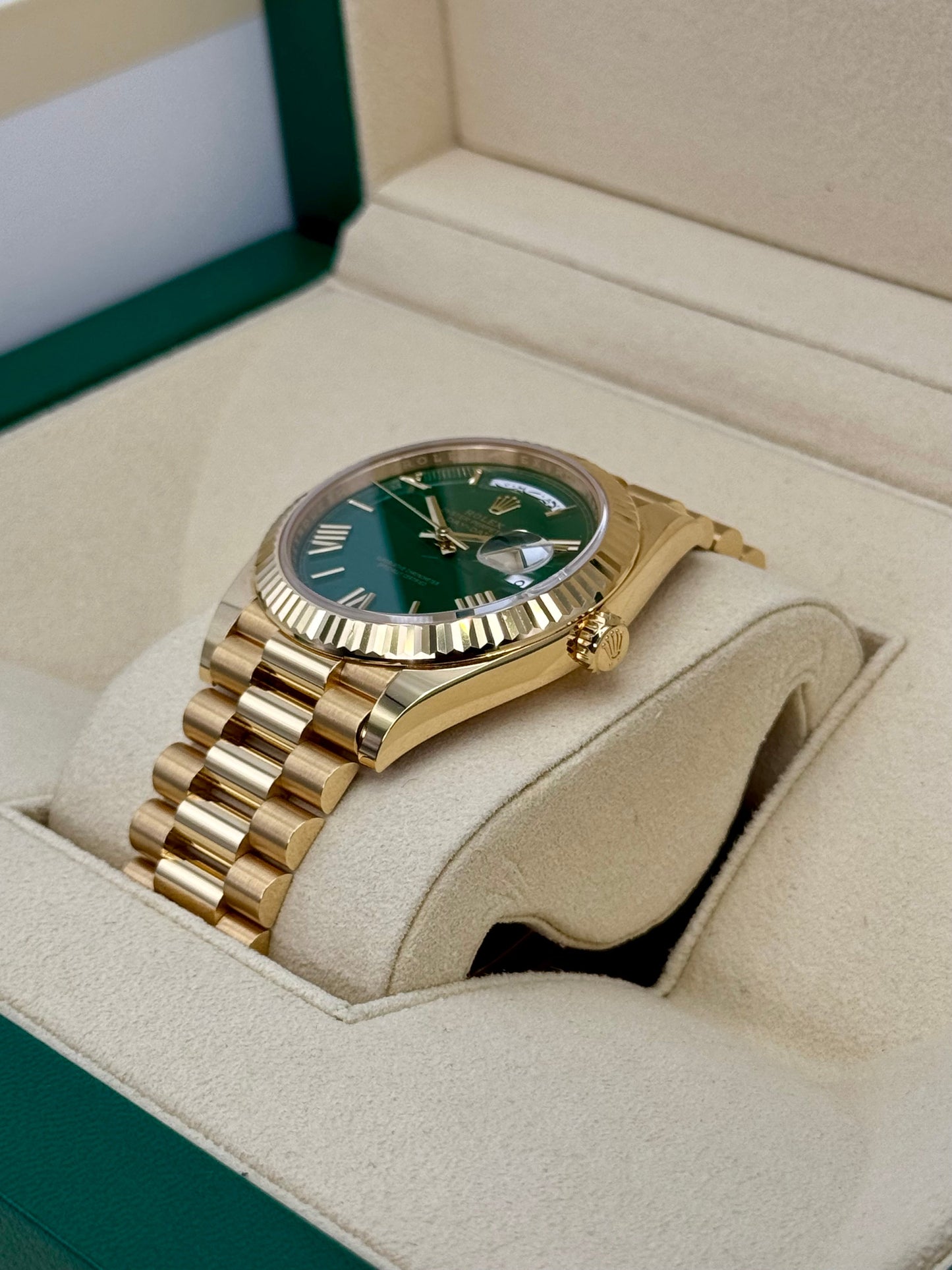 2023 Rolex Day-Date 40mm 228238 Arabic Calendar Green Dial - MyWatchLLC
