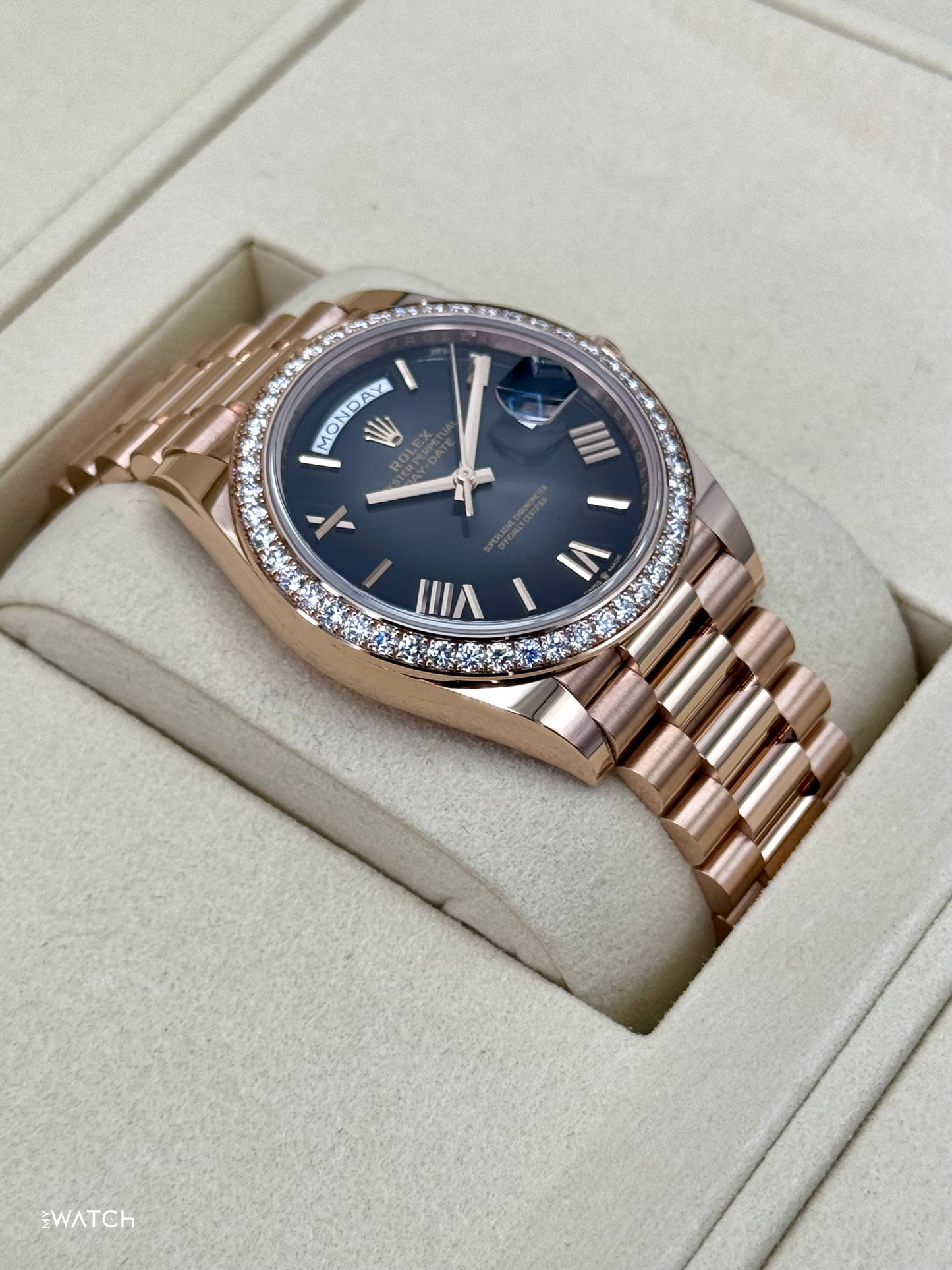 NEW 2025 Rolex Day-Date 40mm 228345RBR Rose Gold Slate Ombre Dial - MyWatchLLC