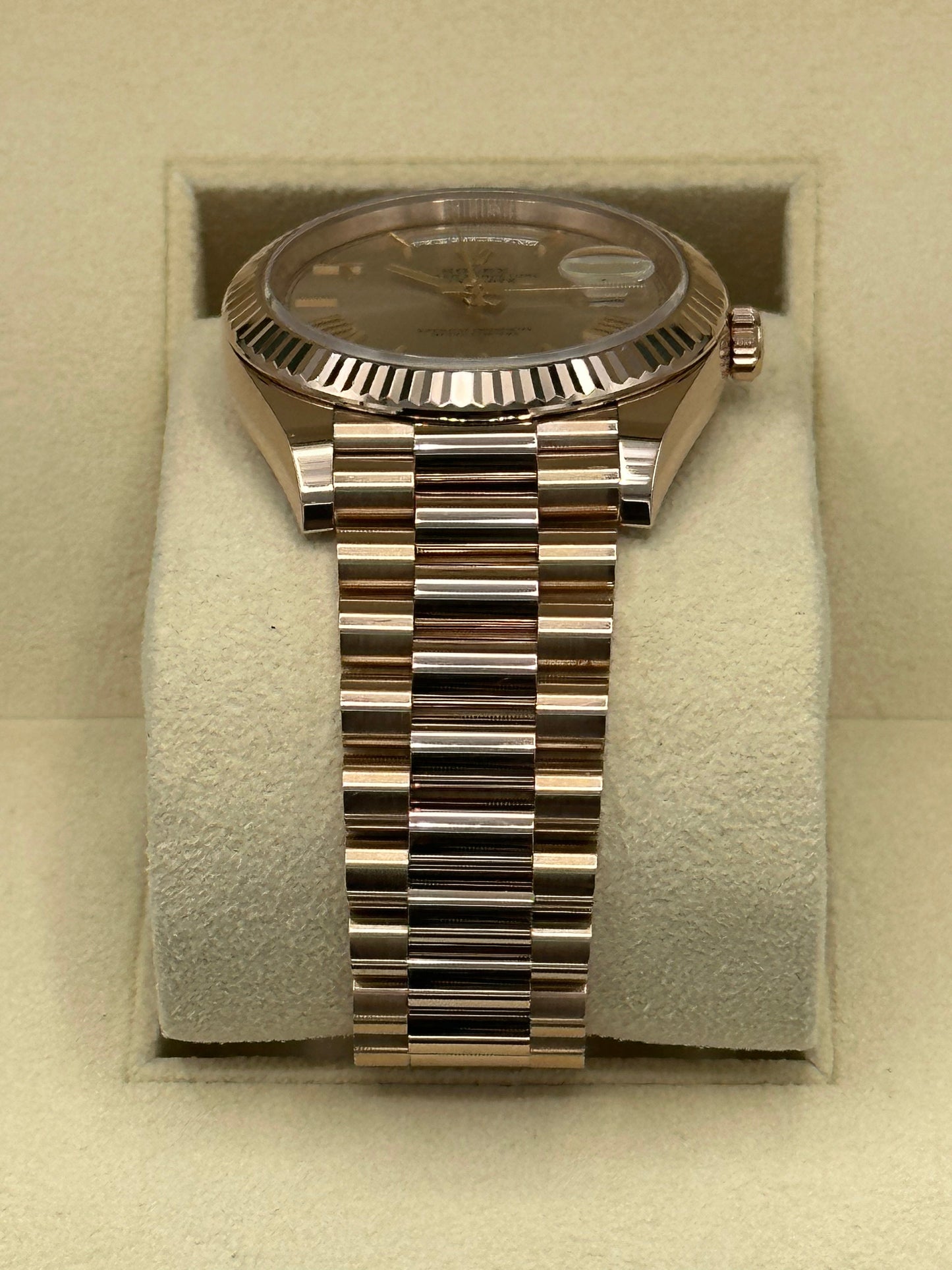 2021 Rolex Day-Date 40mm 228235 Rose Gold Sundust Roman Numeral Dial - MyWatchLLC