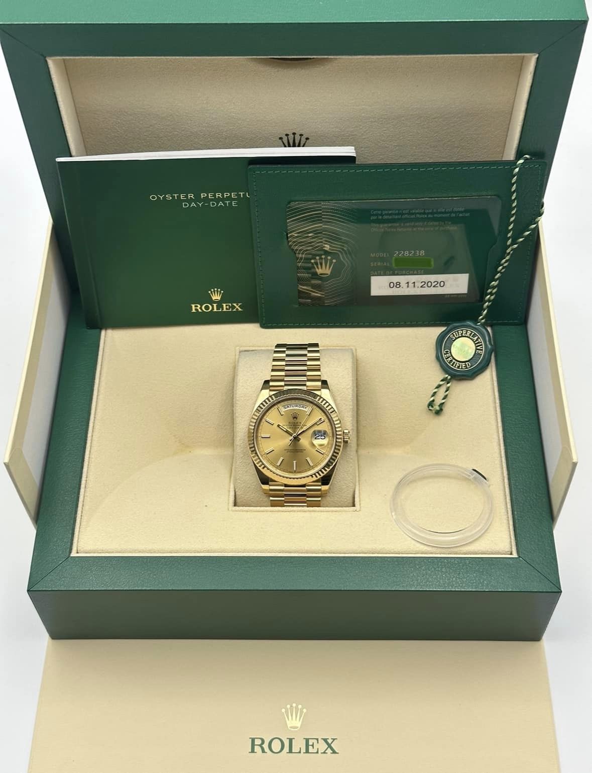 2020 Rolex Day-Date 40mm 228238 Yellow Gold Champagne Dial - MyWatchLLC