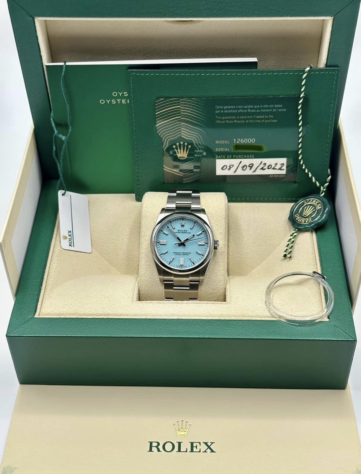 2022 Rolex Oyster Perpetual 36mm 126000 Stainless Steel Tiffany Blue - MyWatchLLC