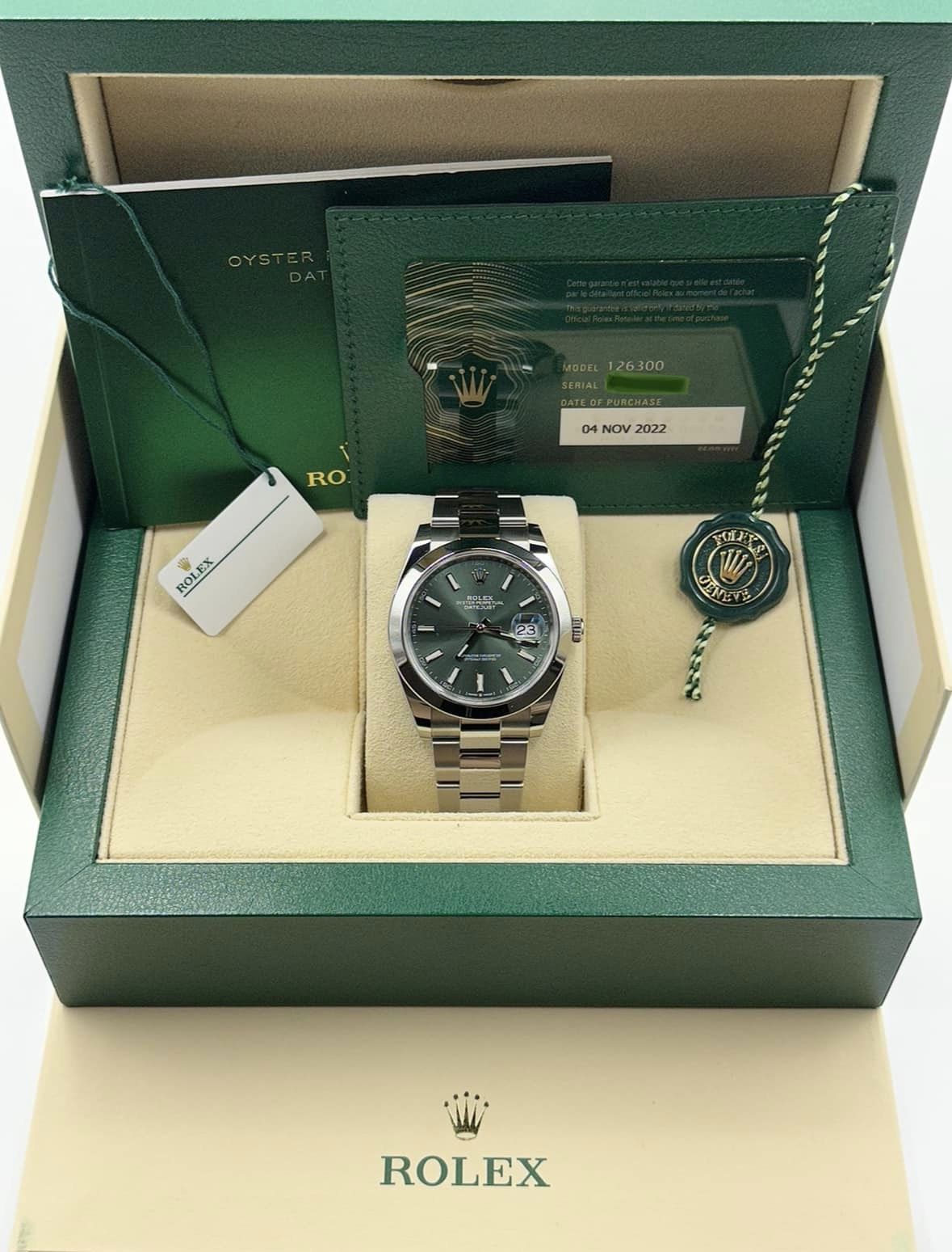 2022 Rolex Datejust 41mm 126300  Stainless Steel Mint Dial Oyster - MyWatchLLC