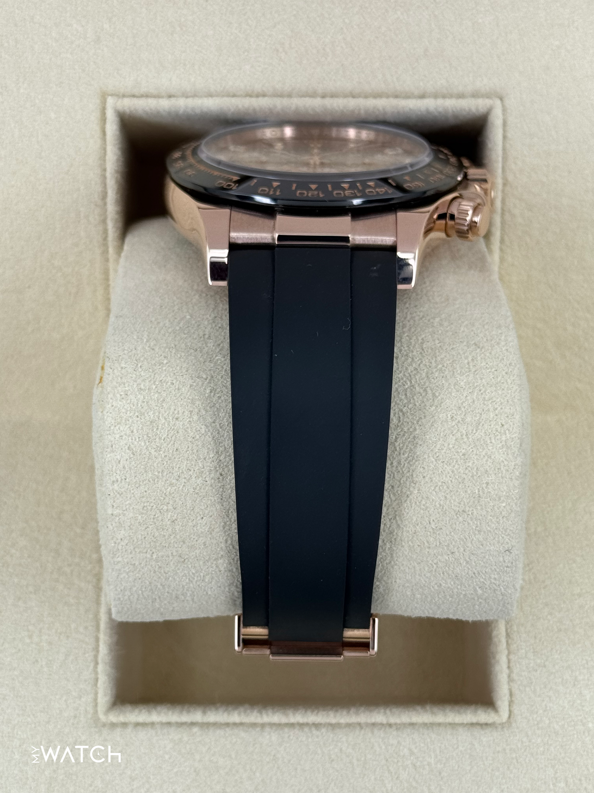 2022 Rolex Daytona 40mm 116515LN Rose Gold Oysterflex Sundust Baguette Dial - MyWatchLLC