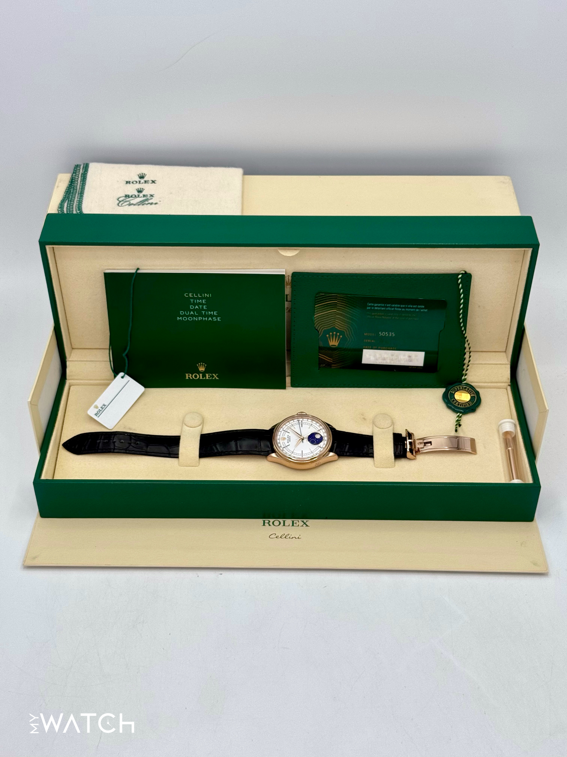 2022 Rolex Cellini Moonphase 39mm 50535 Rose Gold White Dial - MyWatchLLC