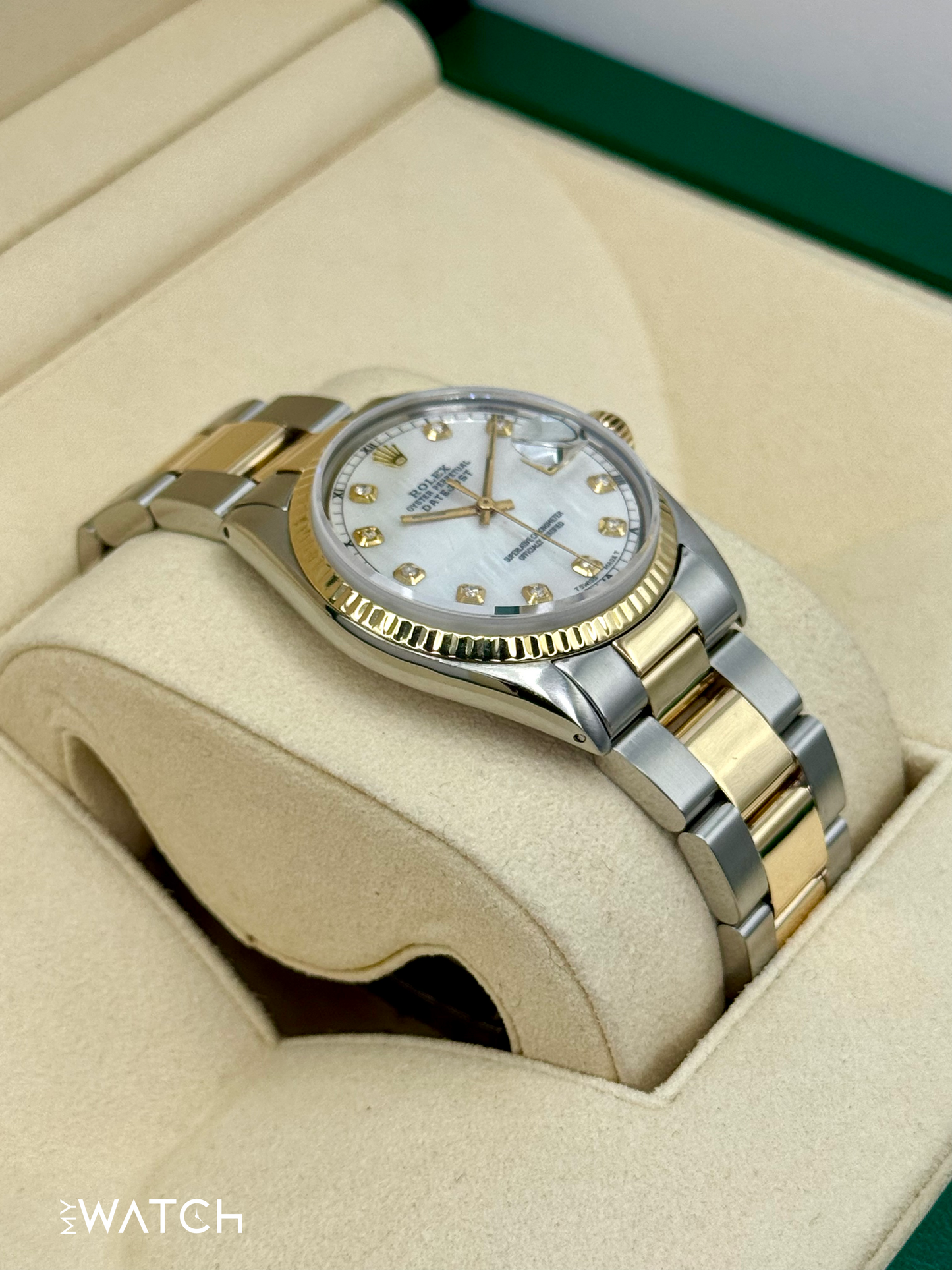 1972 Rolex Datejust 36mm 1601 Two-Tone Oyster Mother of Pearl Diamond Dial - MyWatchLLC