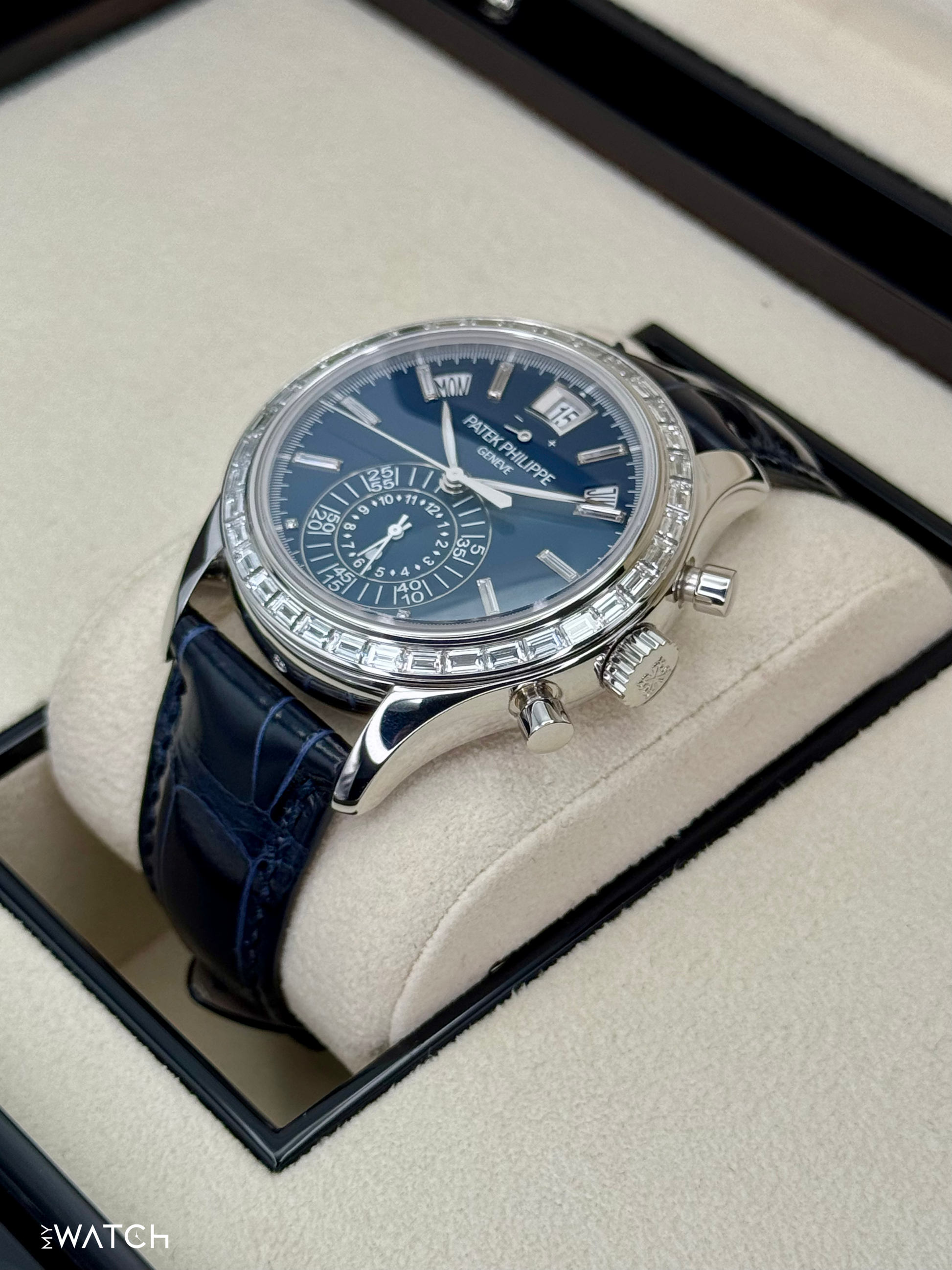 2023 Patek Philippe Annual Calendar Chronograph 40.5mm 5961P Platinum Blue Dial - MyWatchLLC