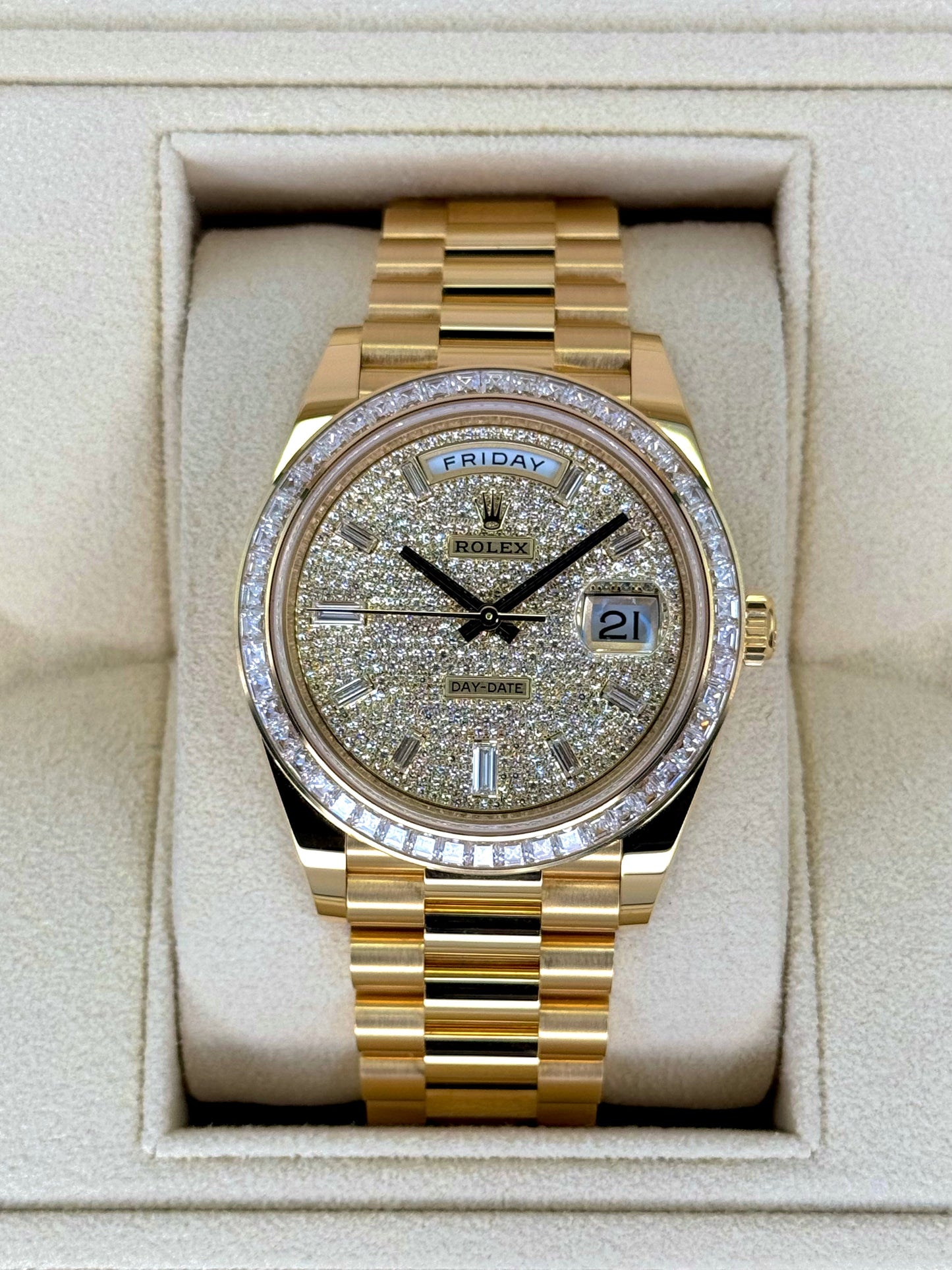 NEW 2025 Rolex Day-Date 40mm 228398TBR Diamond Paved Dial - MyWatchLLC