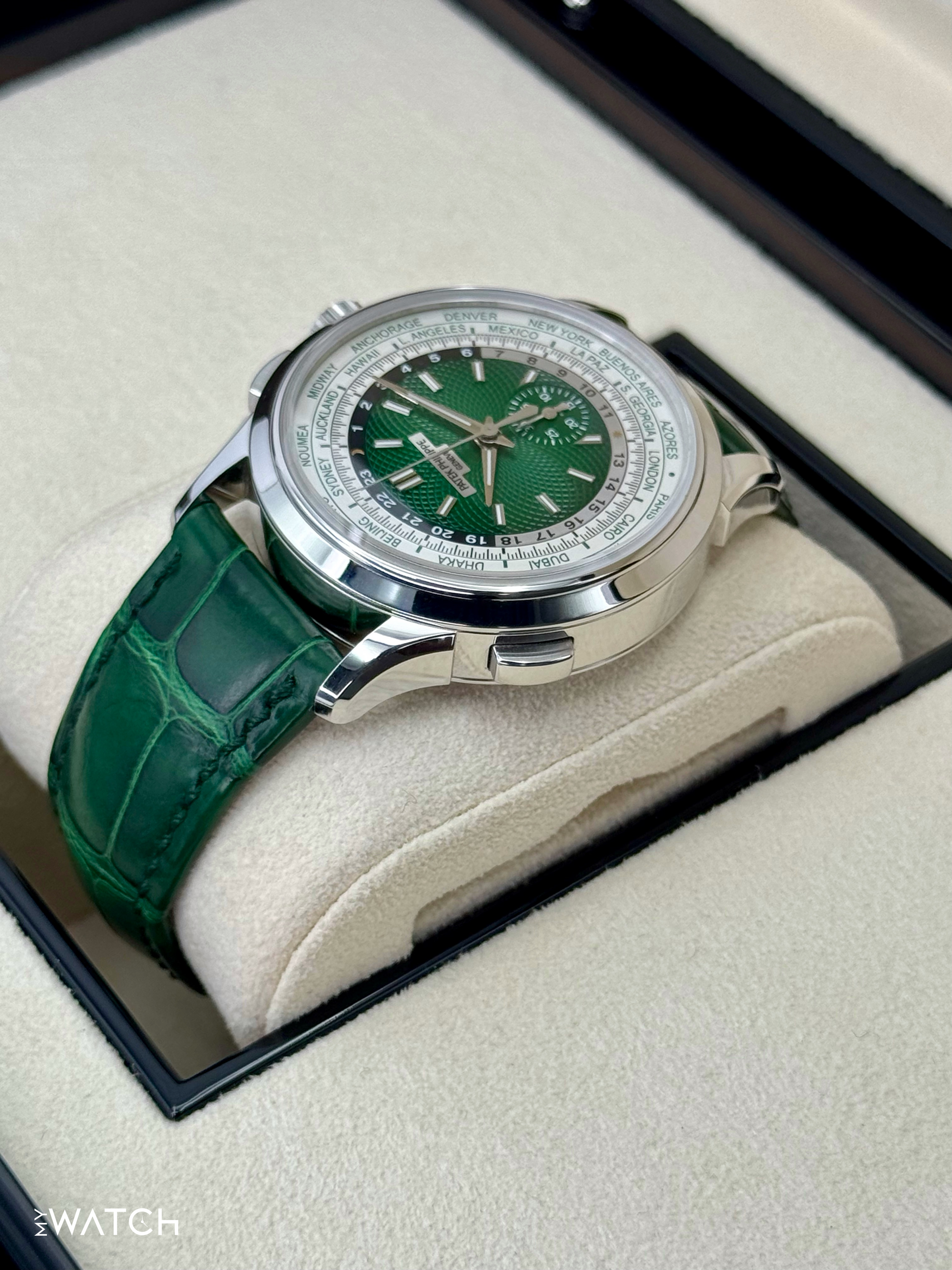 2023 Patek Philippe 5930P World Time Flyback Chronograph Platinum Green Dial - MyWatchLLC