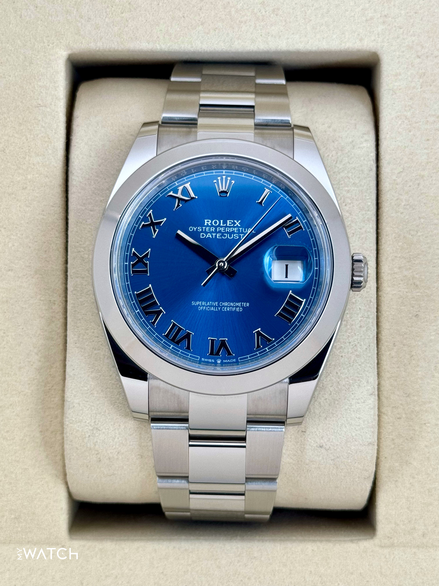 NEW 2025 Rolex Datejust 41mm 126300 Oyster Blue Roman Numeral Dial - MyWatchLLC