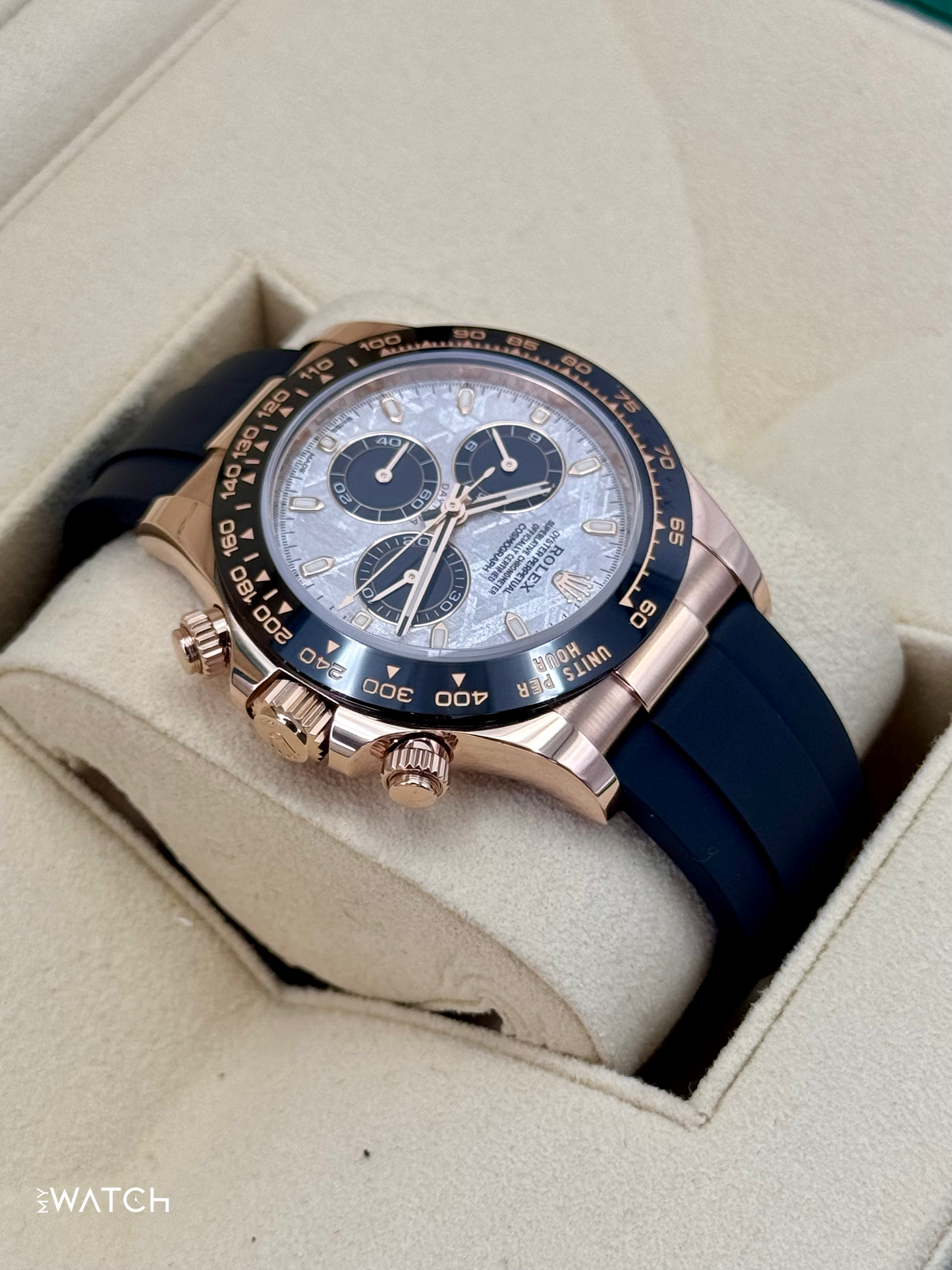 2022 Rolex Daytona 40mm 116515LN Rose Gold Oysterflex Meteorite Dial - MyWatchLLC