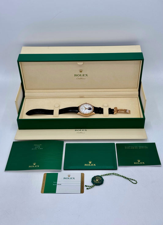 2018 Rolex Cellini Moonphase 39mm 50535 Rose Gold White Dial - MyWatchLLC