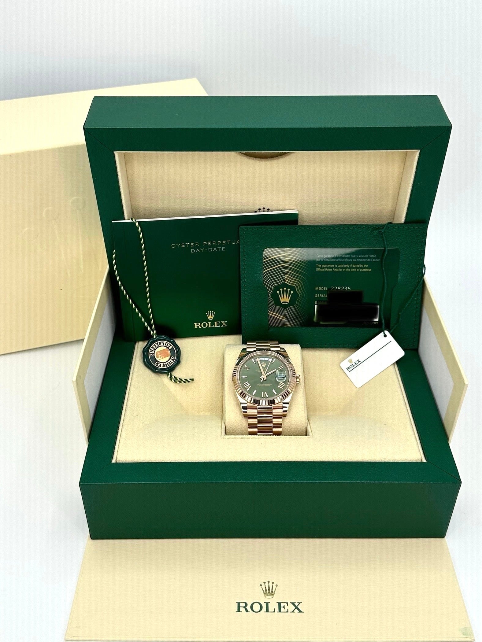 NEW 2024 Rolex Day-Date 40mm 228235 Presidential Rose Gold Olive Dial - MyWatchLLC