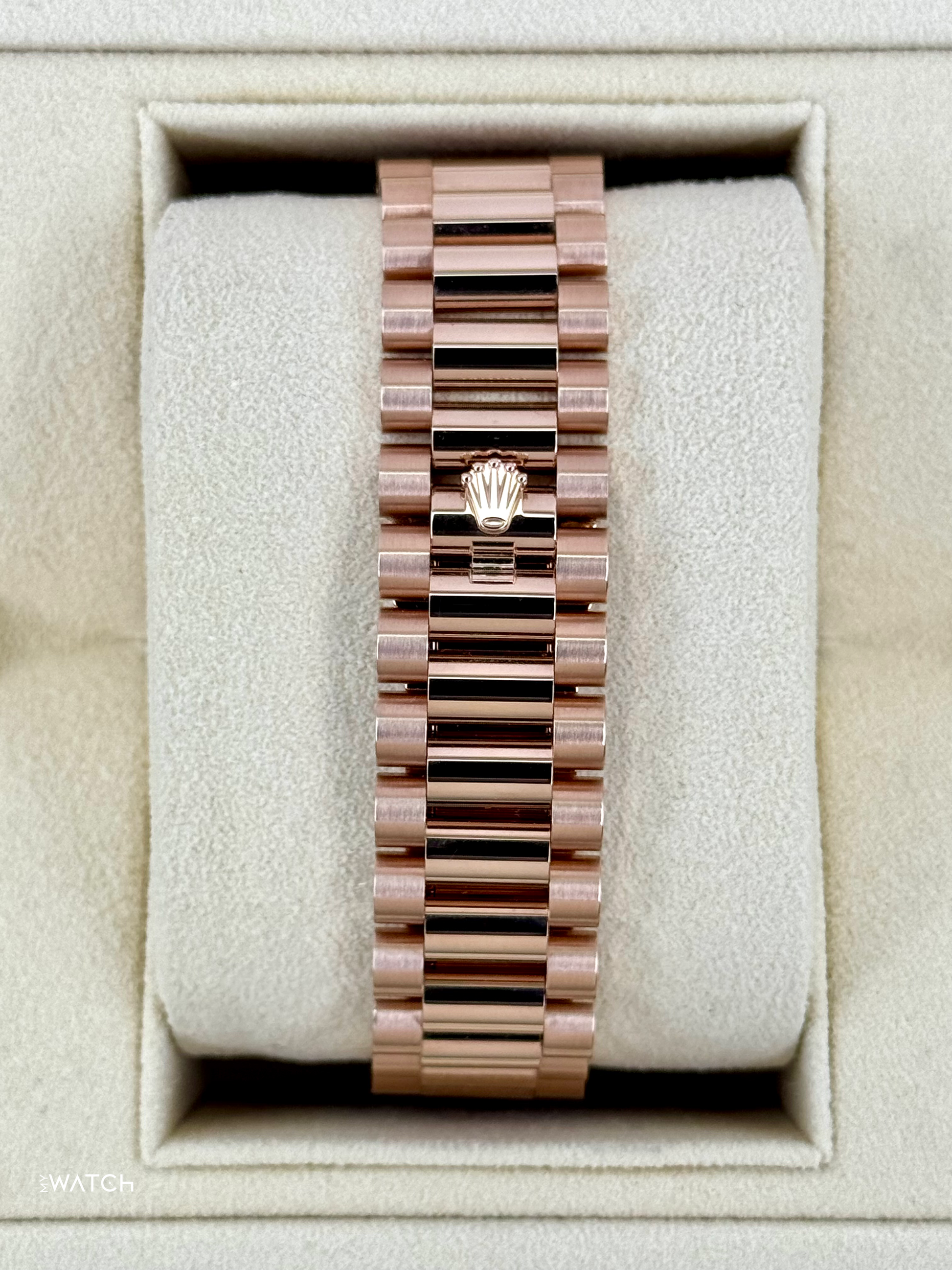 NEW 2025 Rolex Day-Date 36mm 128345RBR Rose Gold Blue Baguette Dial - MyWatchLLC