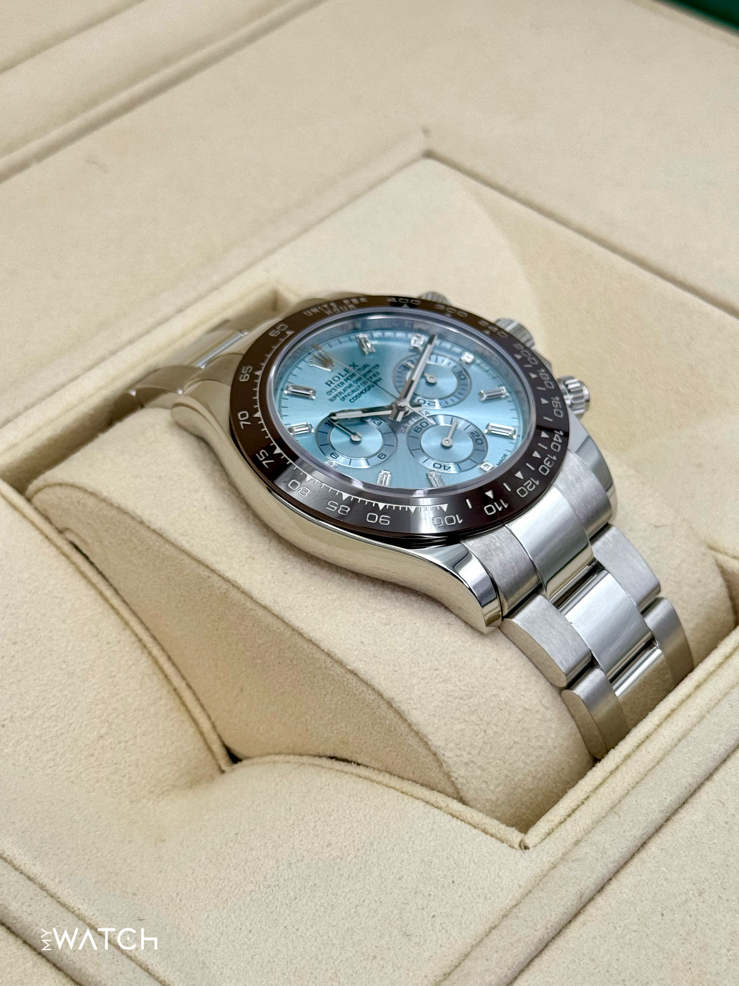 2020 Rolex Daytona 40mm 116506 Platinum Ice Blue Diamond Baguette Dial - MyWatchLLC
