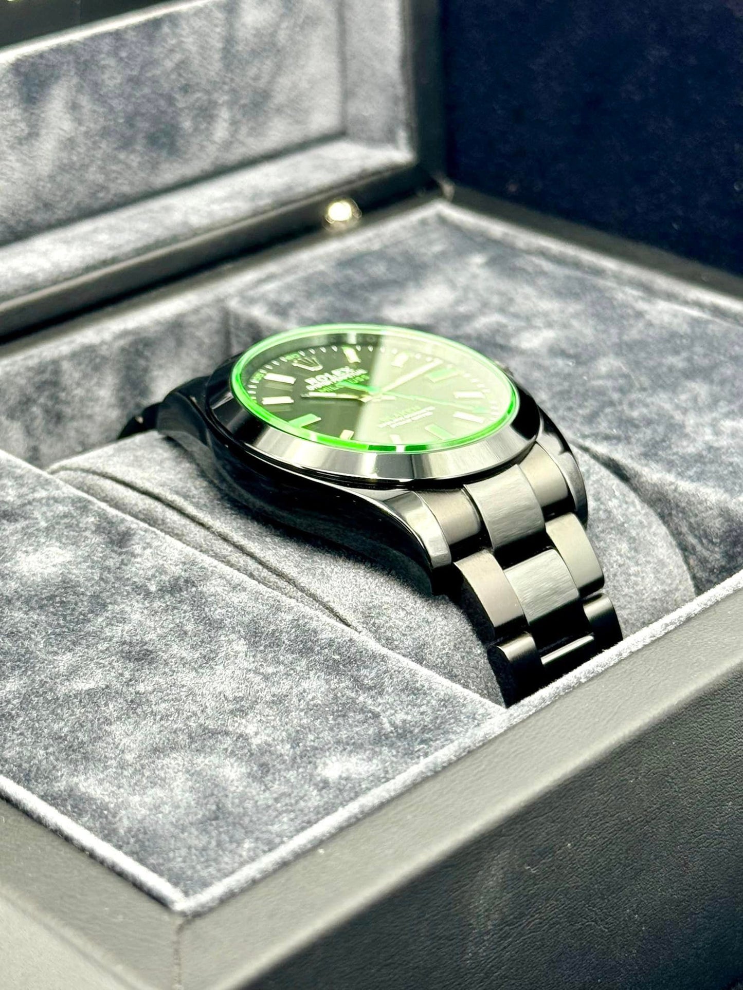 NEW 2023 Rolex Milgauss "Blaken" 40mm 116400GV DLC Black Green Viper - MyWatchLLC