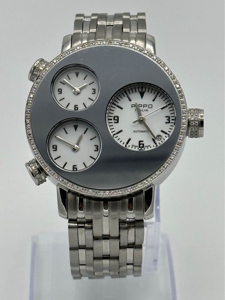 Pippo Perez Lifetime 43mm 012-0351 Stainless Steel Pave Diamond Bezel - MyWatchLLC