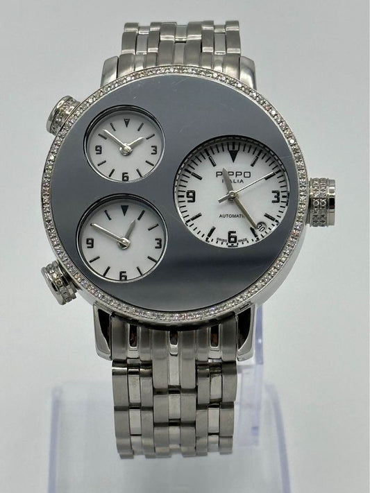 Pippo Perez Lifetime 43mm 012-0351 Stainless Steel Pave Diamond Bezel - MyWatchLLC