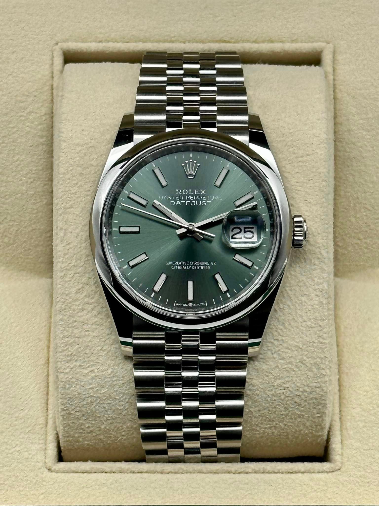 New Rolex 2023 Datejust 36mm Stainless Steel Mint Green Jubilee - MyWatchLLC