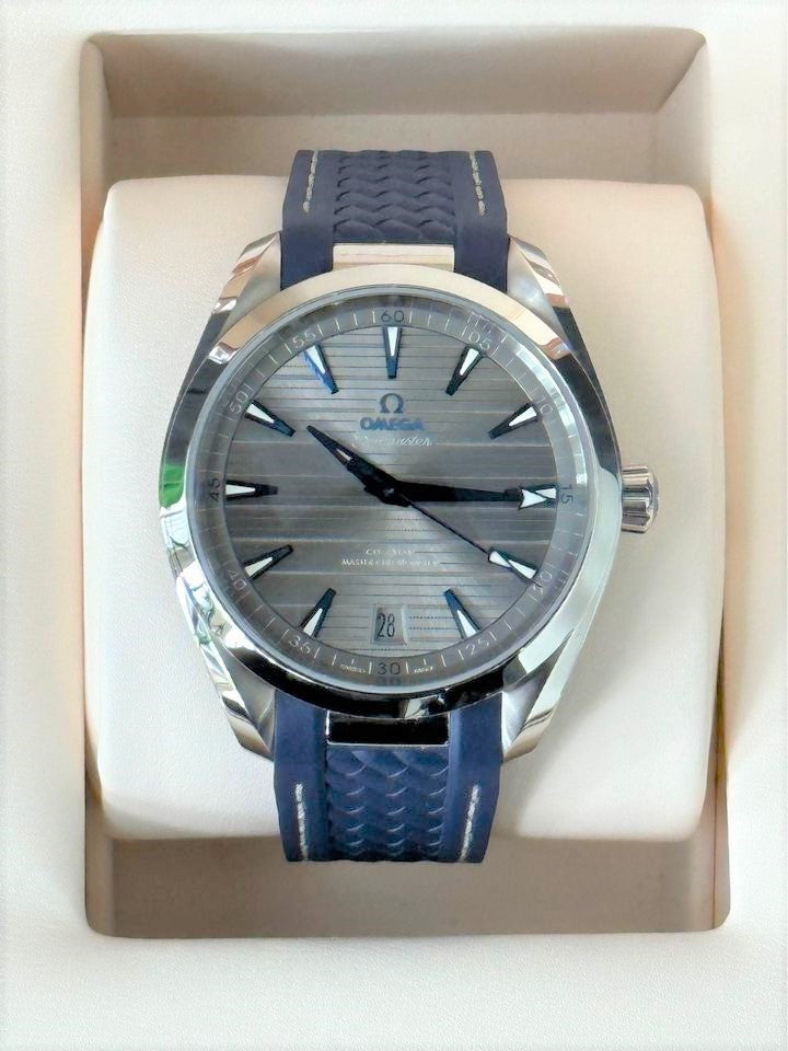 2022 Omega Seamaster Aqua Terra 41mm Grey Dial Blue Rubber Strap with SST Deployment Clasp - MyWatchLLC