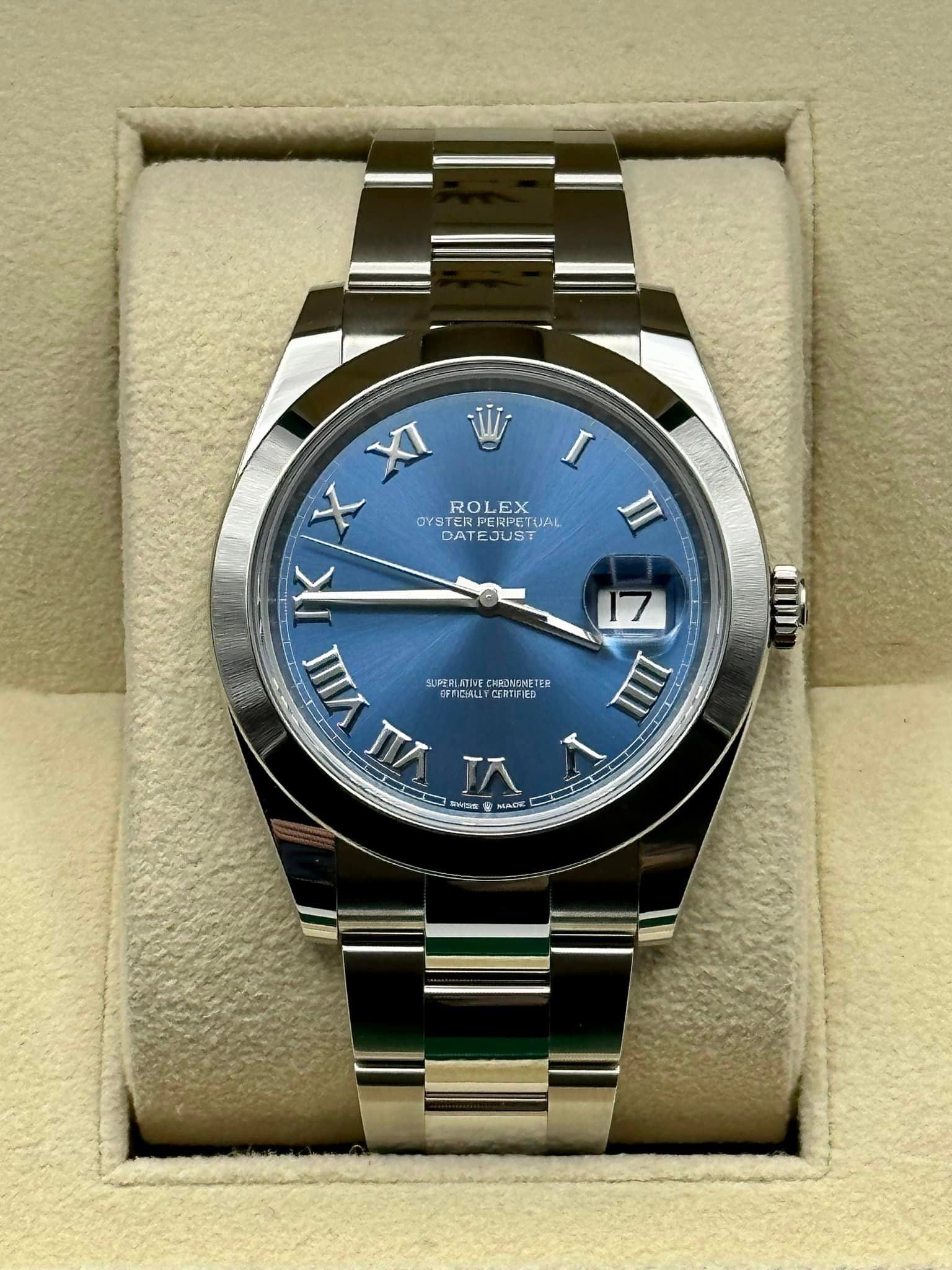 NEW Rolex 2023 Datejust 41mm 126300 Blue Roman Numeral Dial Oyster - MyWatchLLC